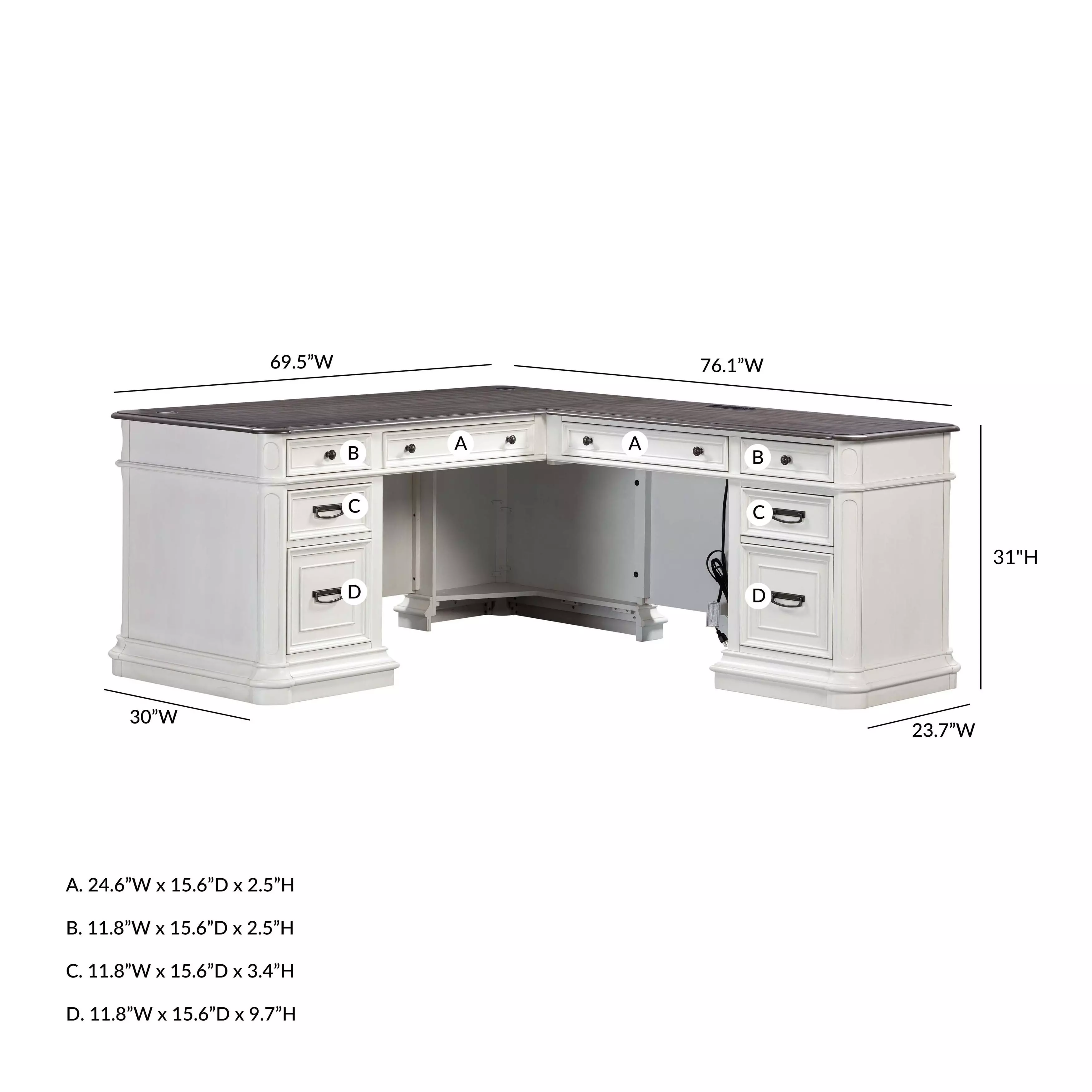 Roanoke White L-Shaped Desk