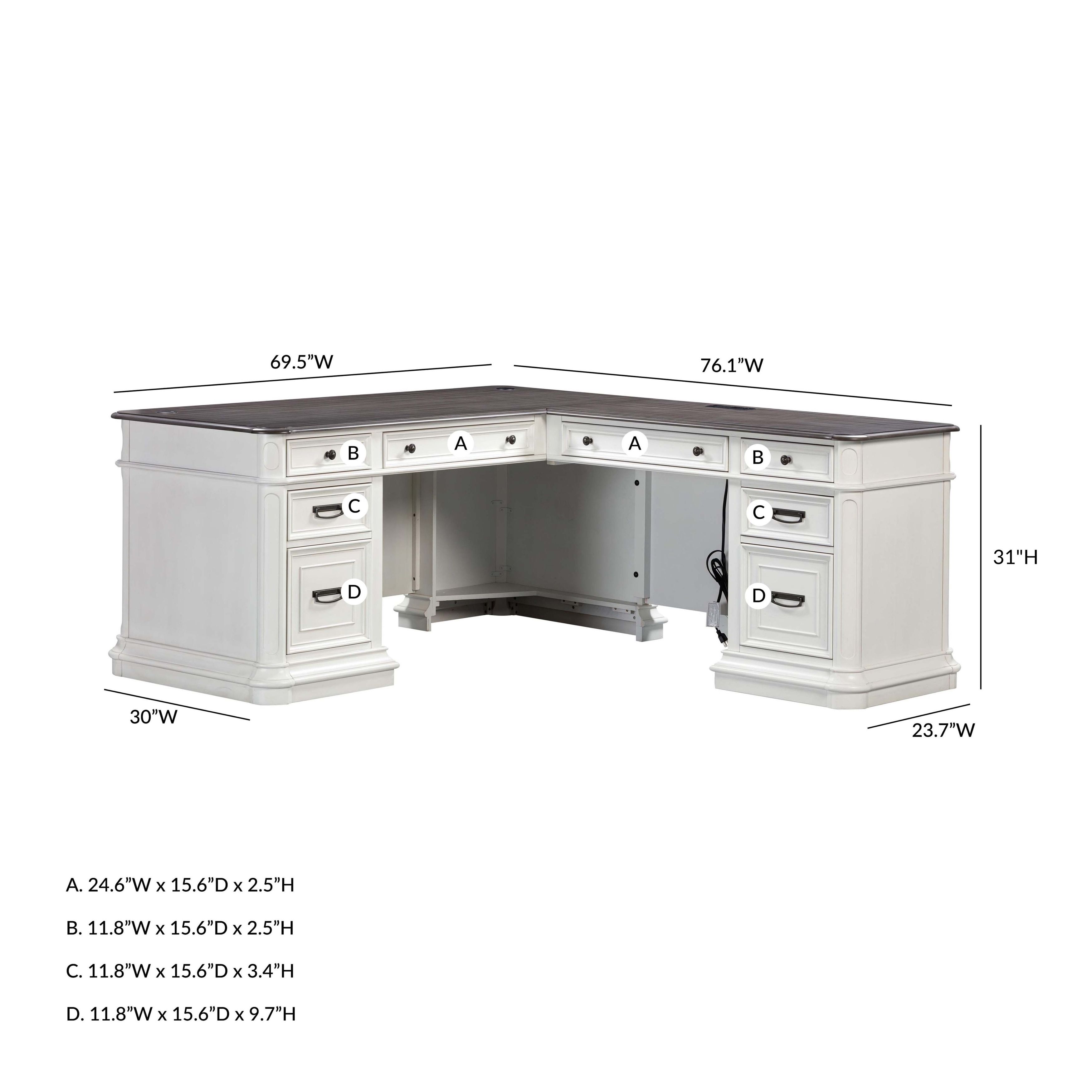 Roanoke White L-Shaped Desk
