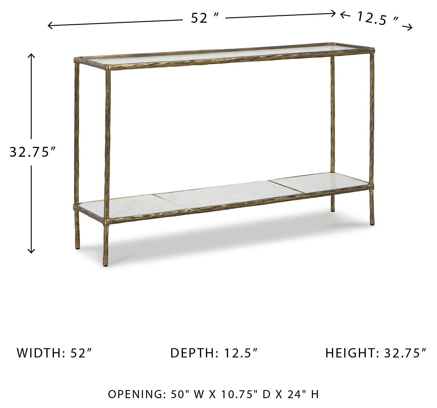 Ryandale Antiqued Brass Tone Console Sofa Table