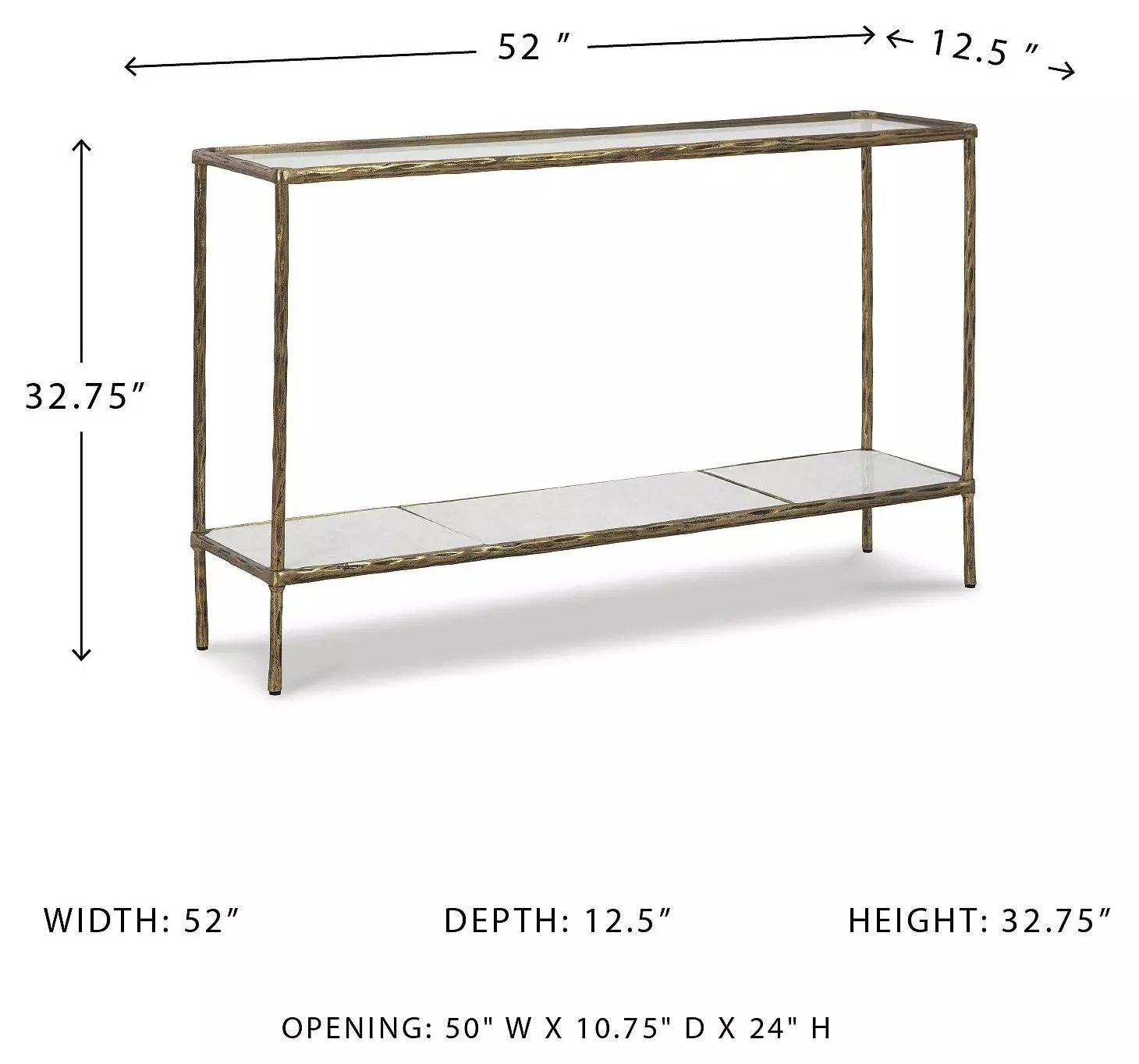 Ryandale Antiqued Brass Tone Console Sofa Table