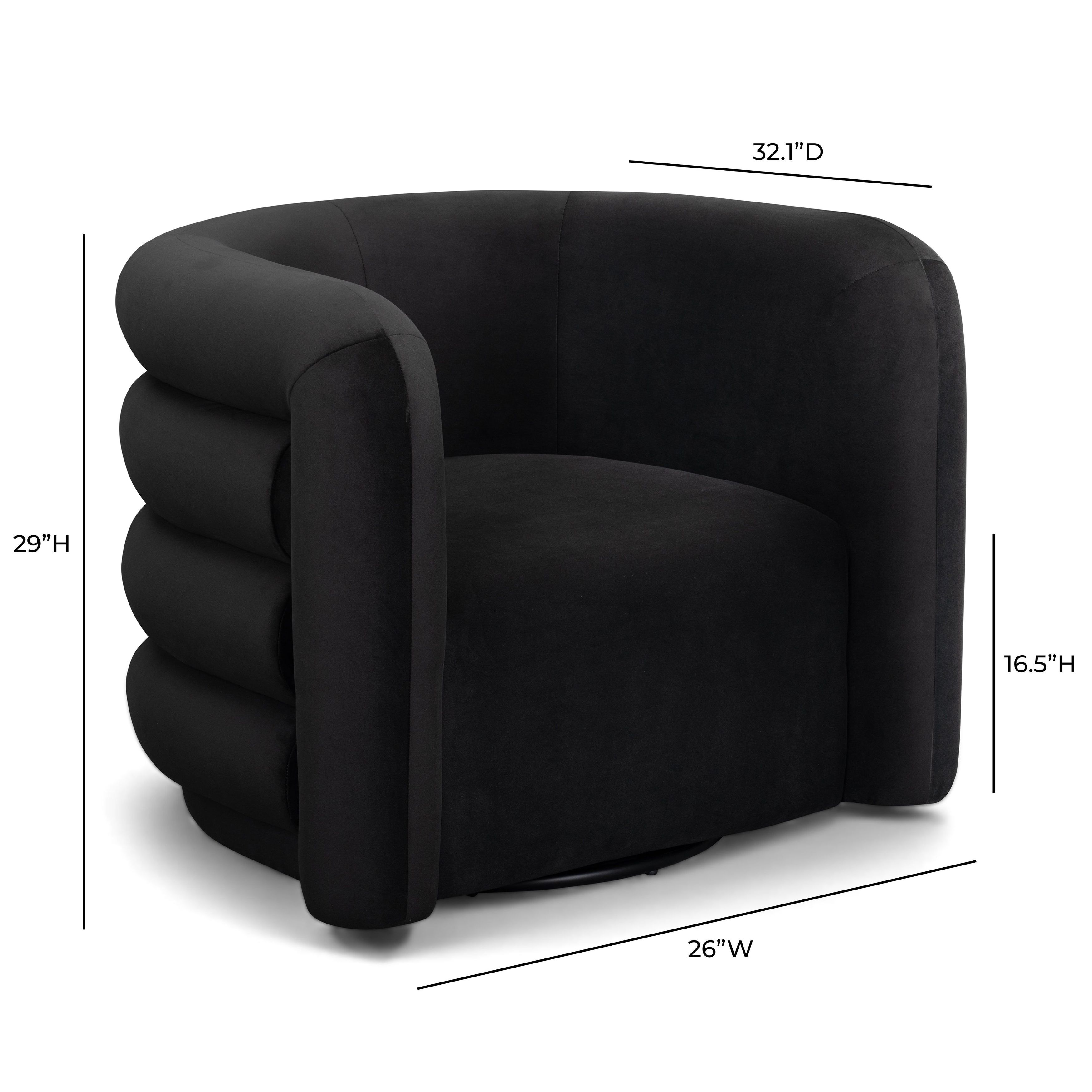 Curves Black Performance Fabric Upholstered Swivel Accent Chair