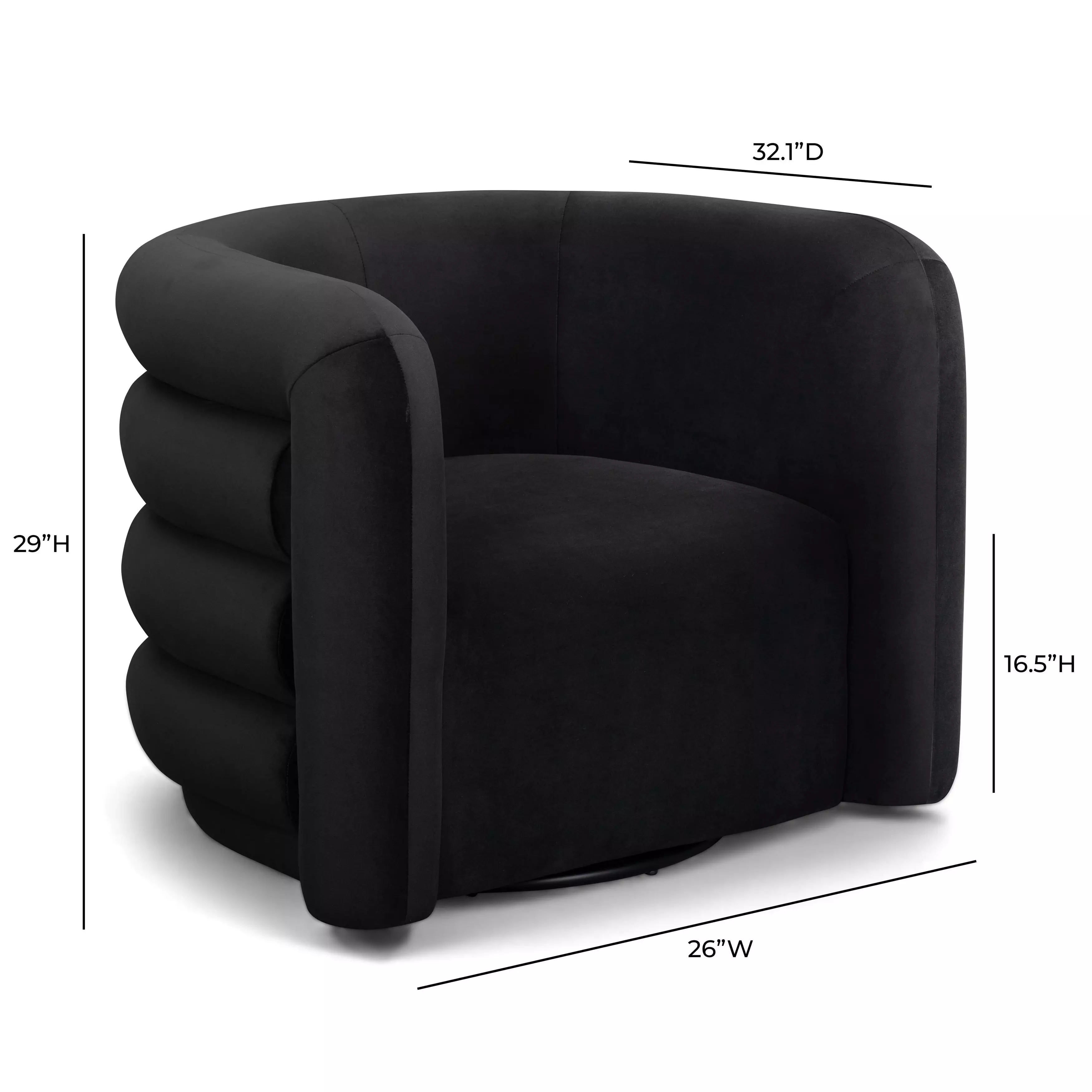 Curves Black Performance Fabric Upholstered Swivel Accent Chair