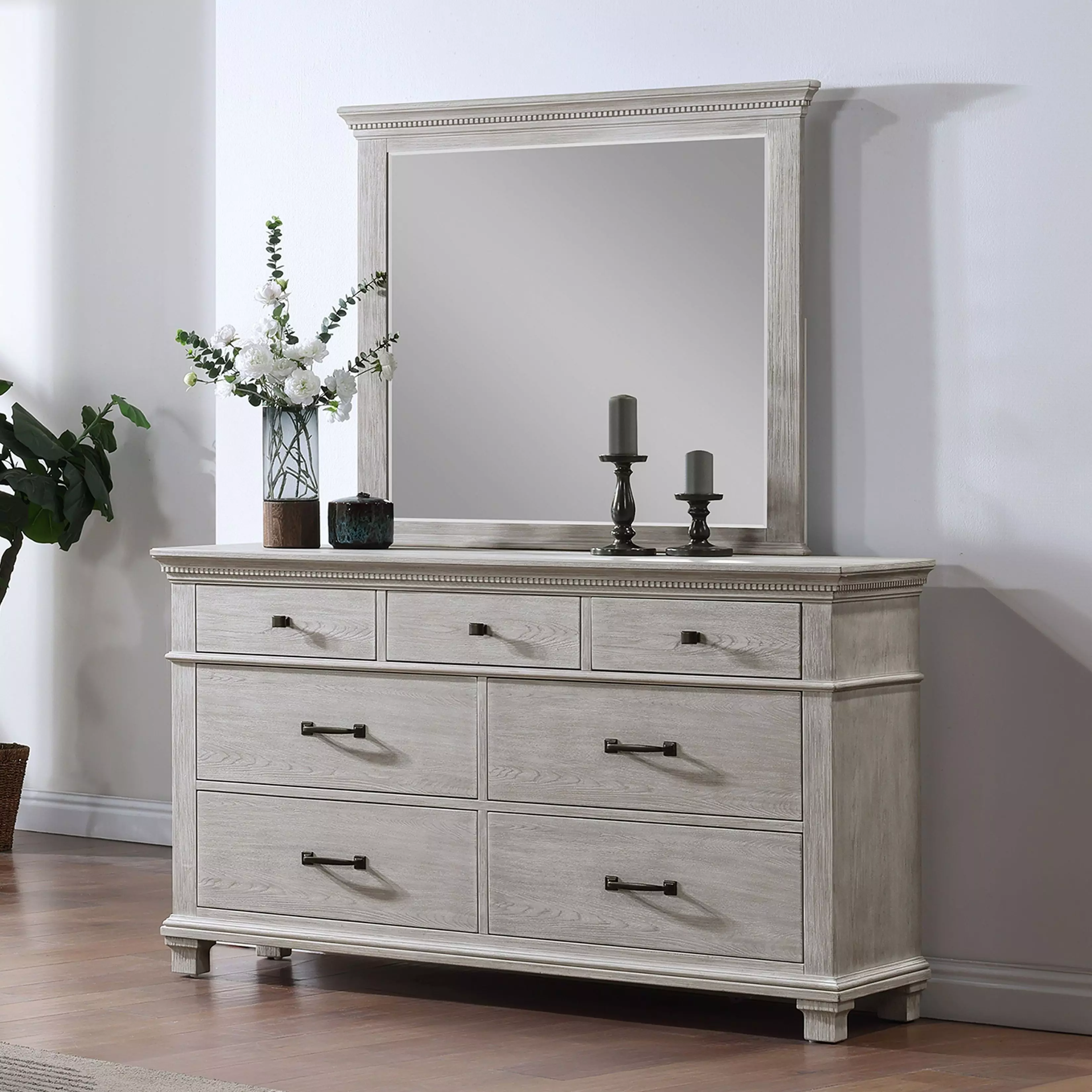 New Classic Furniture Silver Sands 2 Piece Dresser and Mirror-Gray