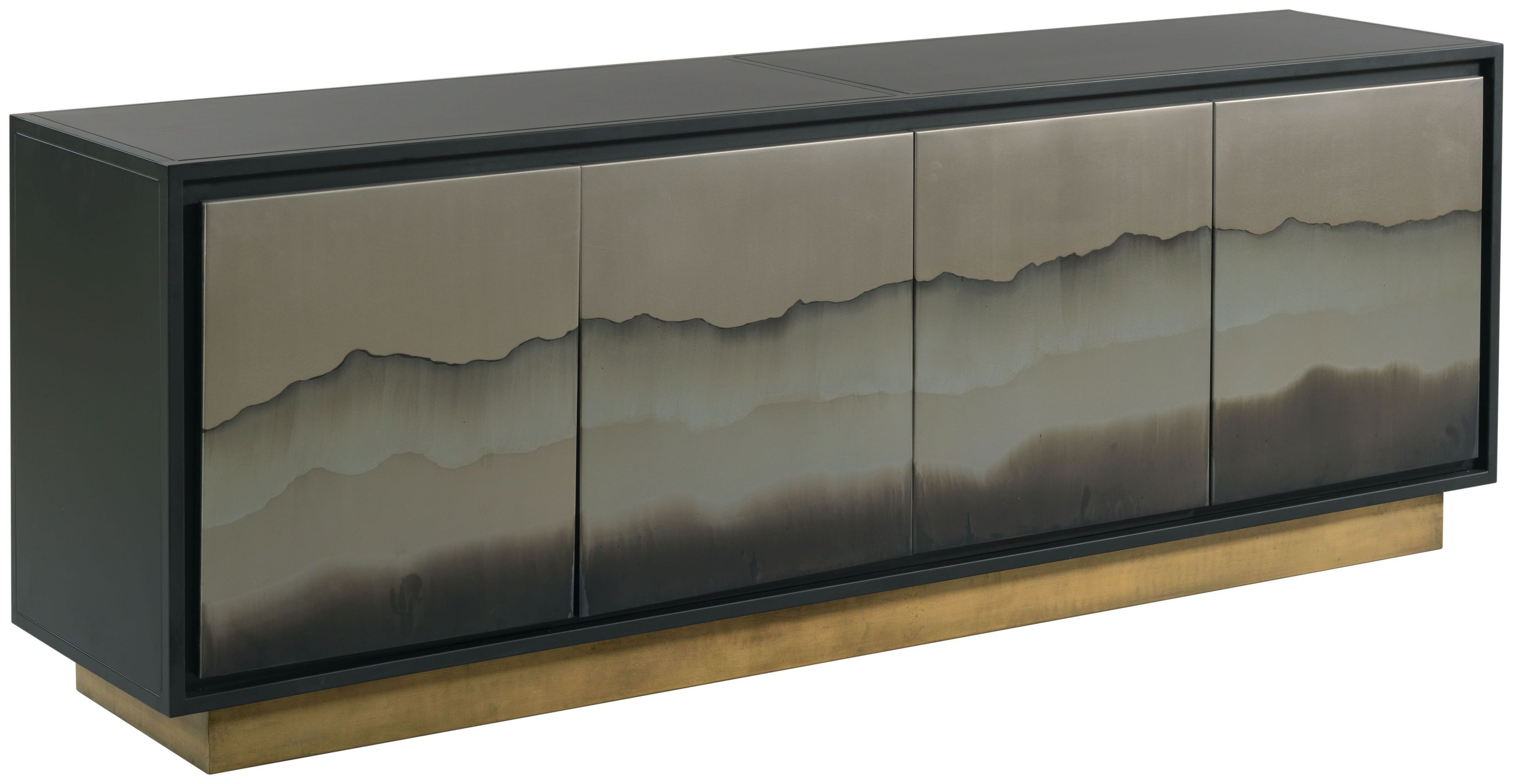 Hidden Treasures Black and Gold 4 Door Landscape Sideboard From
