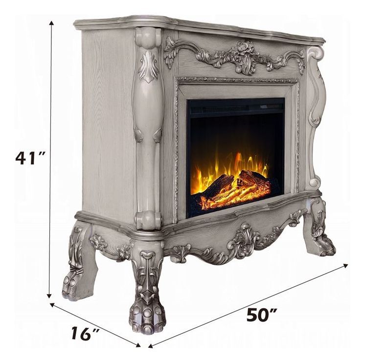 Dresden Vintage Bone White Rectangular Electric Fireplace