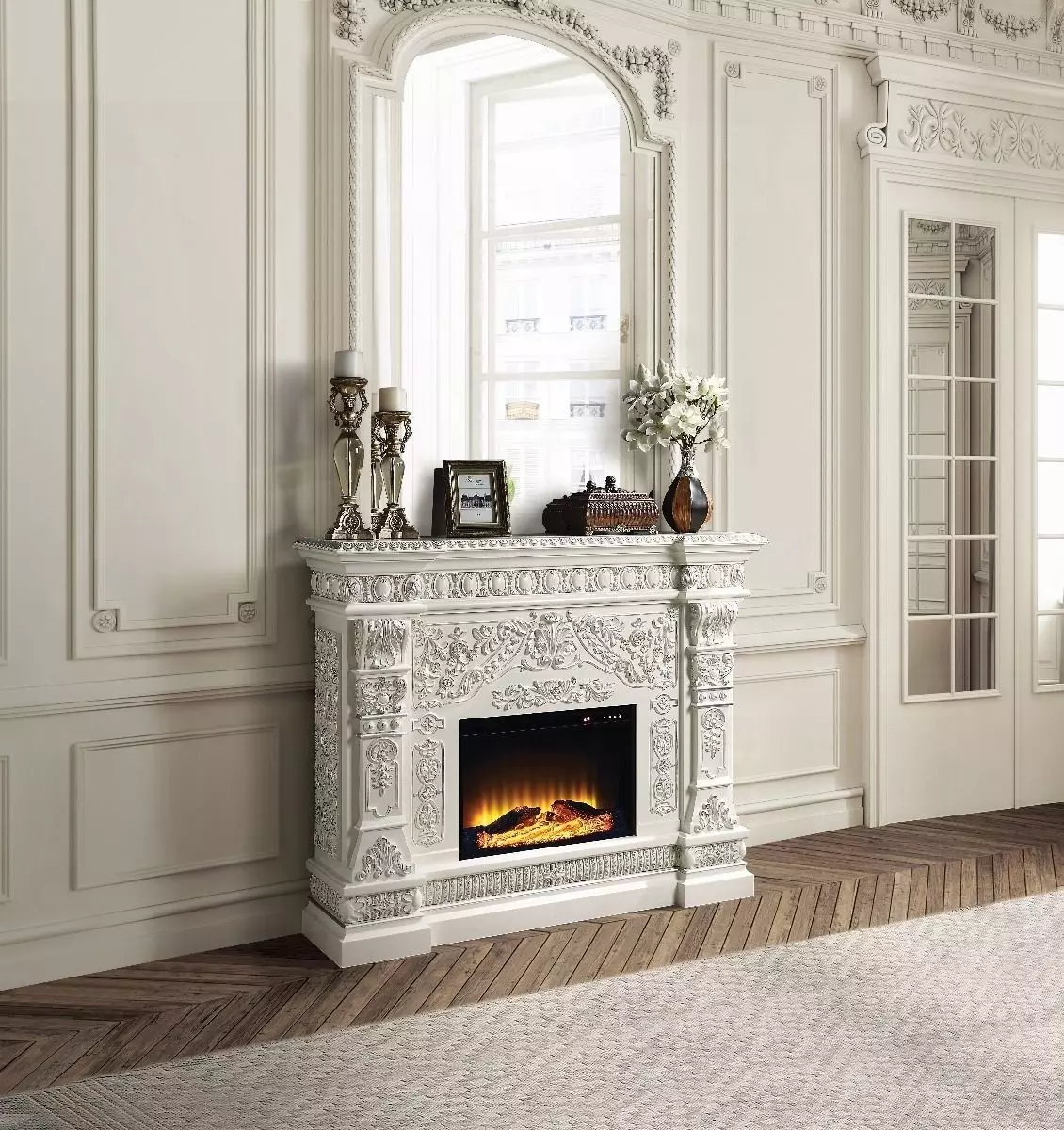 Vanaheim Antique White Rectangular Electric Fireplace from ACME