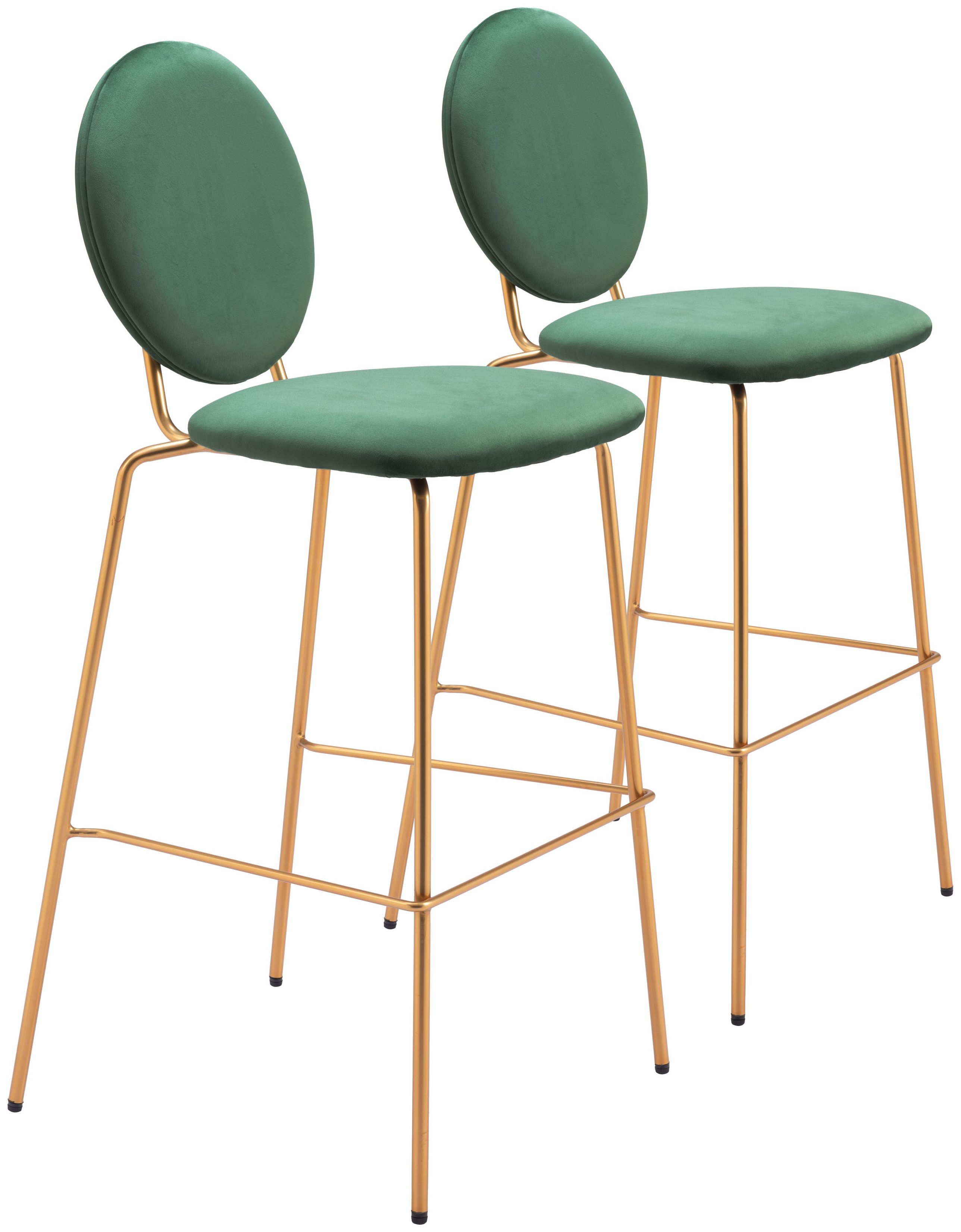 Odessa Green And Gold Bar Stool Set of 2 From Zuo | Coleman Furniture