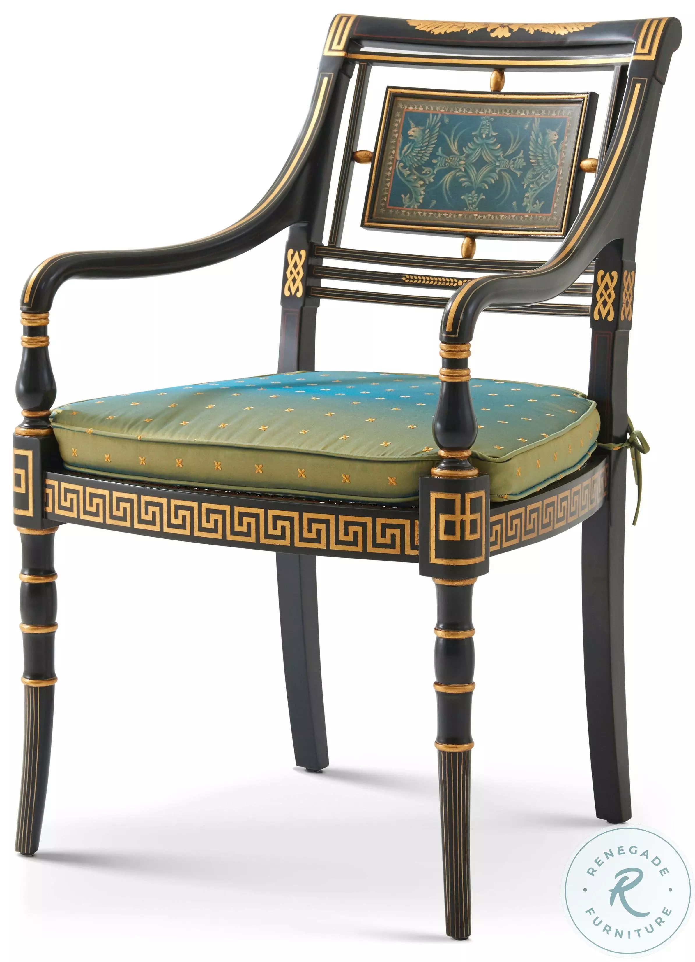 Lavinia's Black Paint And Antique Rattan Upholstered Arm Chair