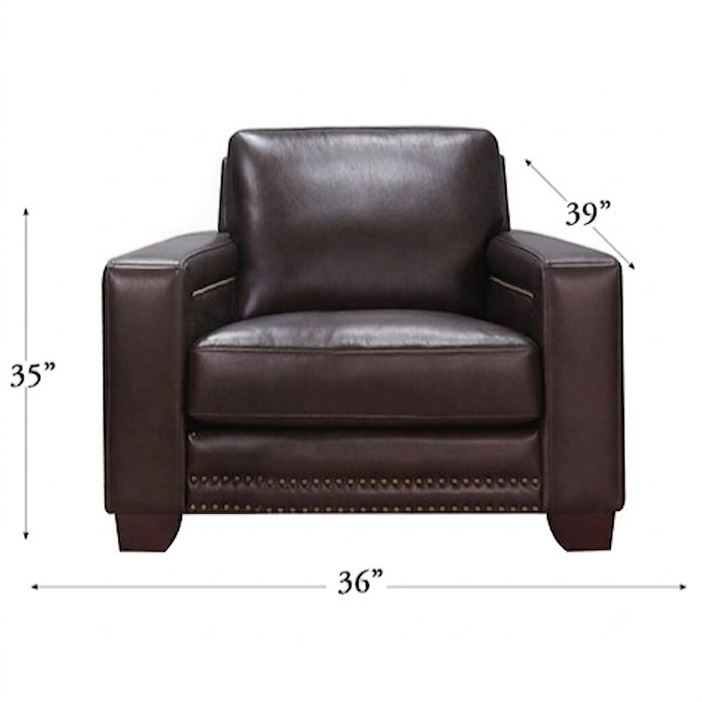 Aldercrest Brown Leather Upholstered Accent Chair with Nailhead Trim