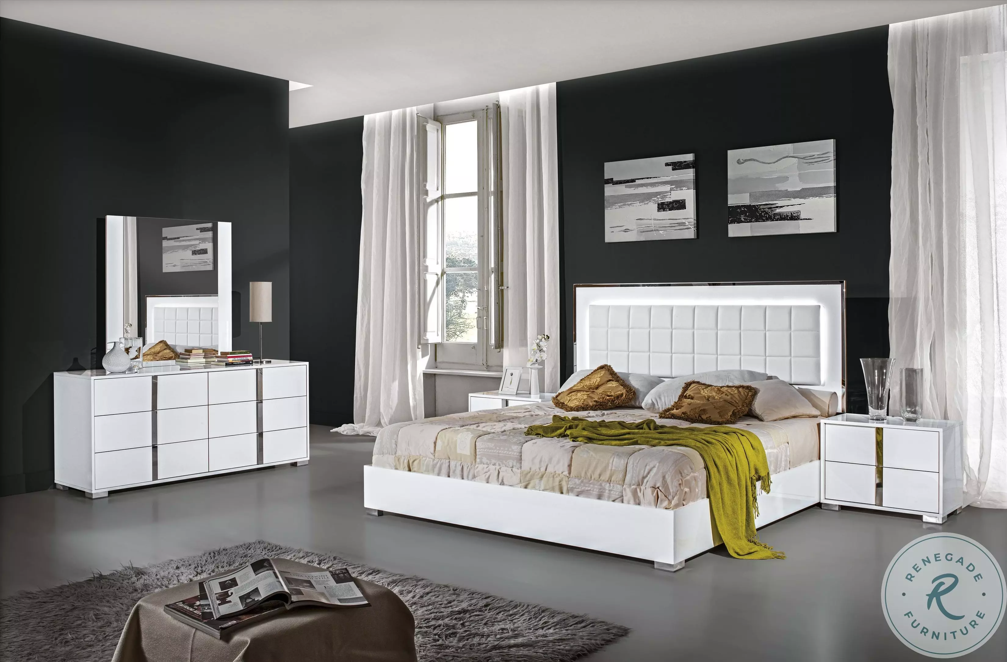 Alice White Platform Bedroom Set with LED Light from JNM | Coleman