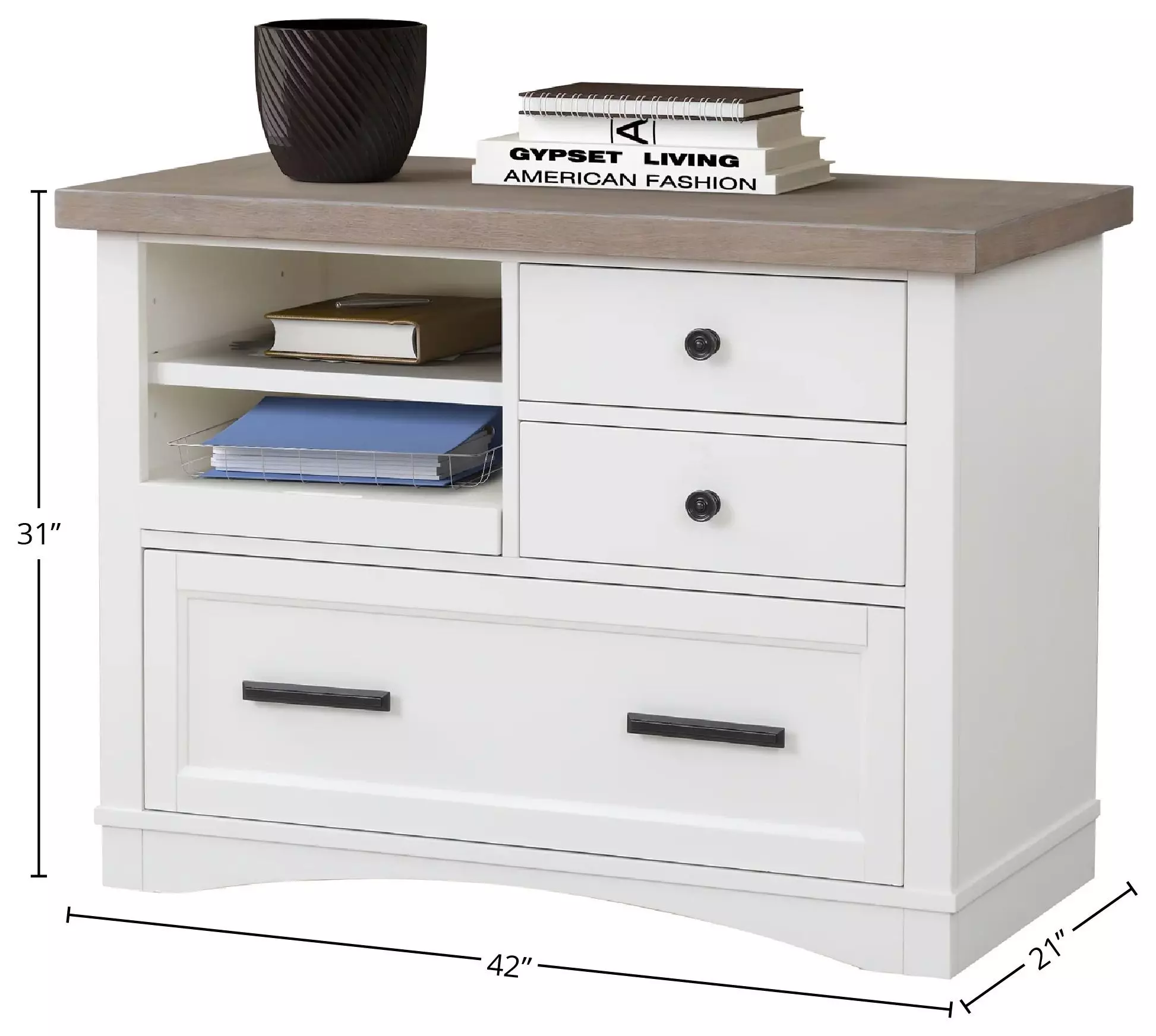 Americana Modern Cotton Functional File Cabinet With Power Center