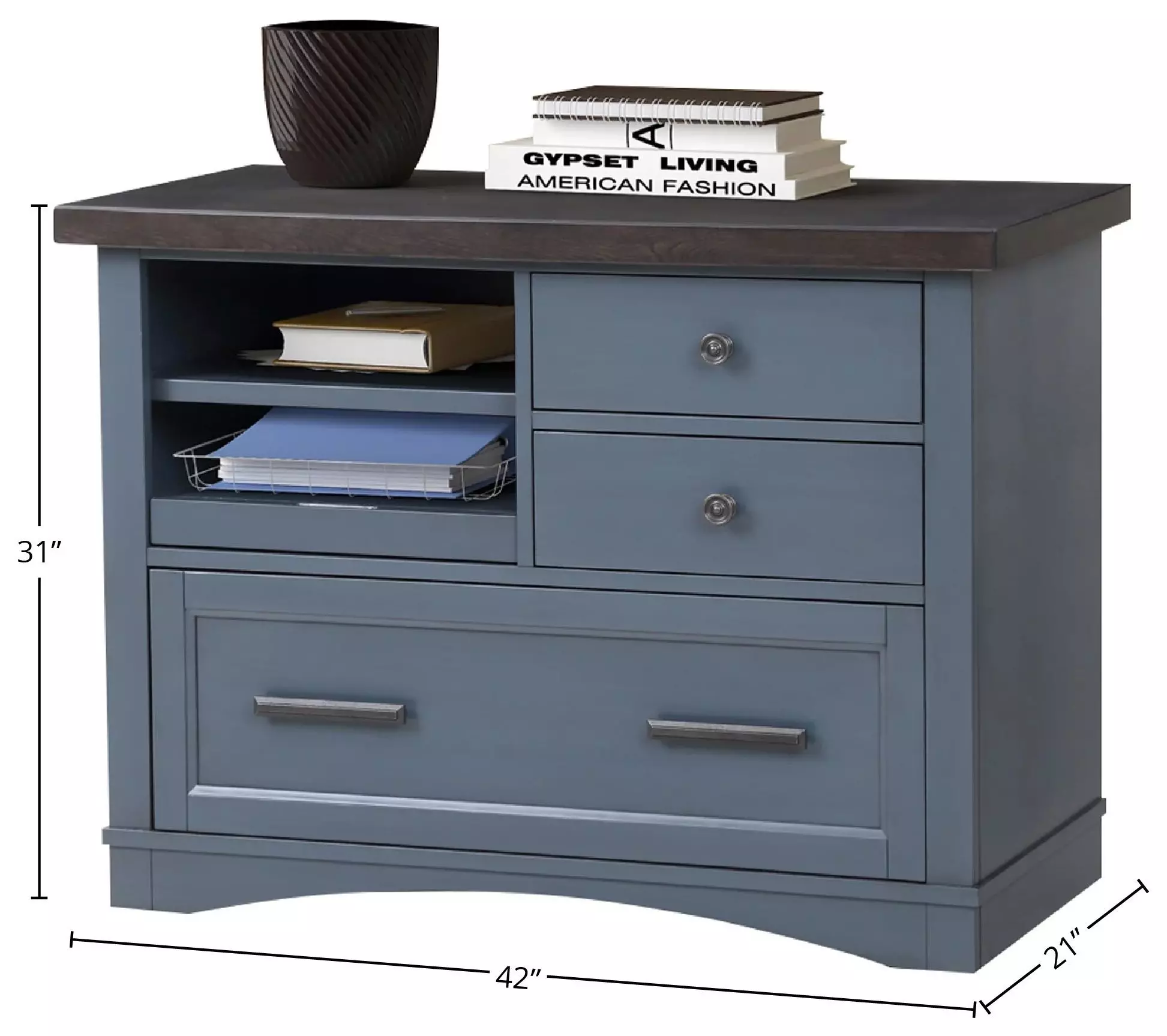 Americana Modern Denim Functional File Cabinet With Power Center
