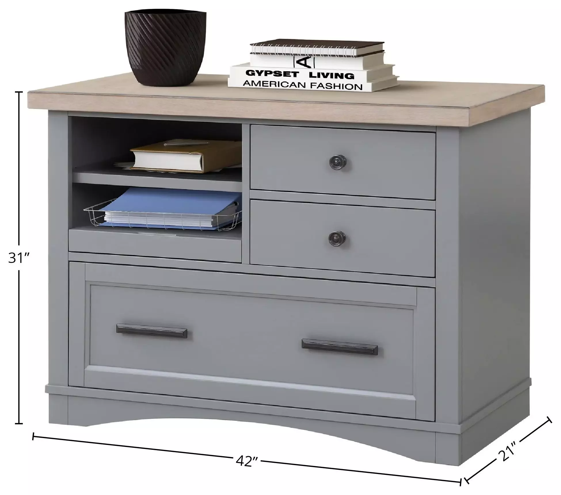 Americana Modern Dove Functional File Cabinet With Power Center