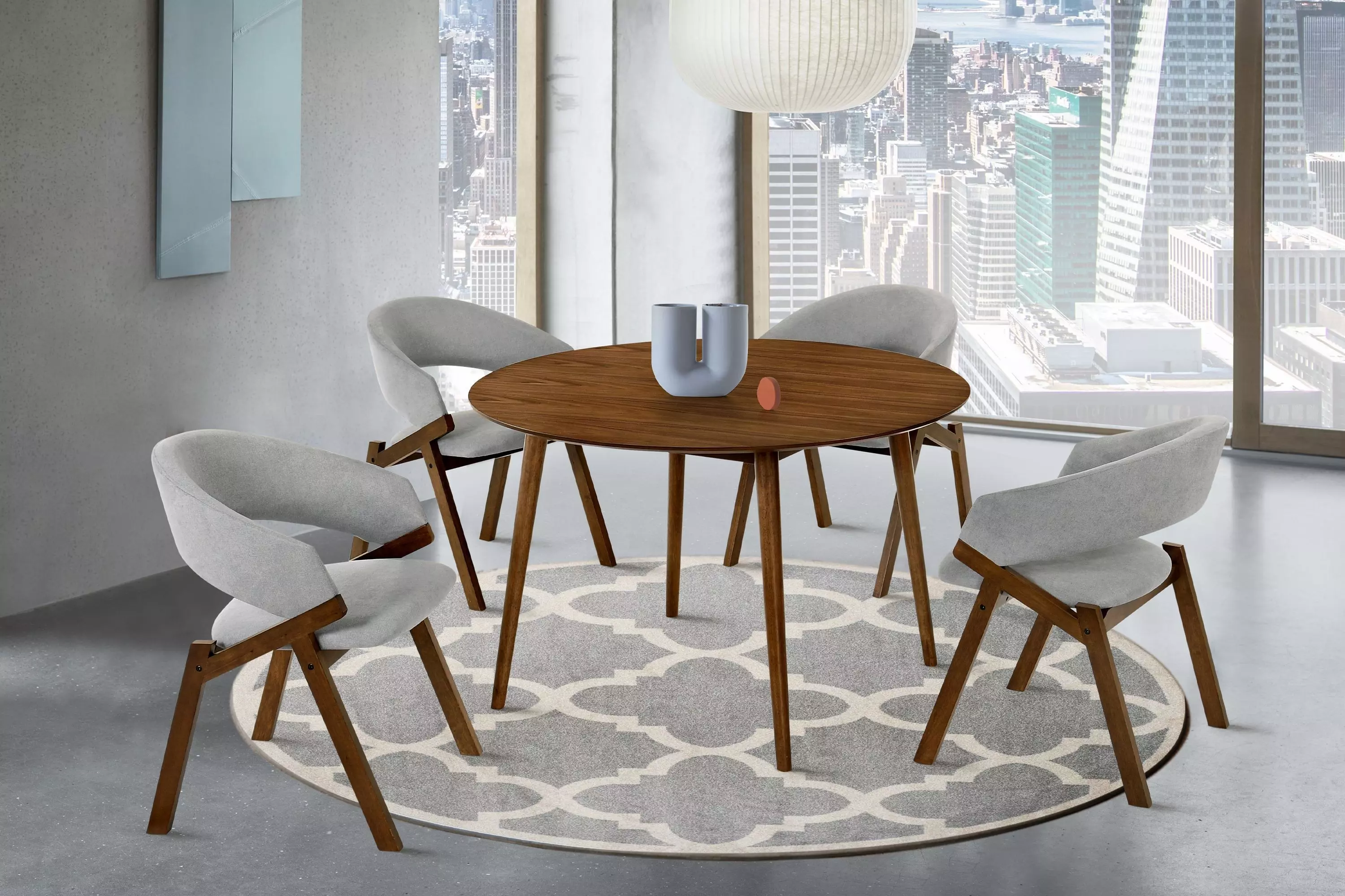 Arcadia Walnut 48" Round Dining Room Set with Talulah Gray Chair