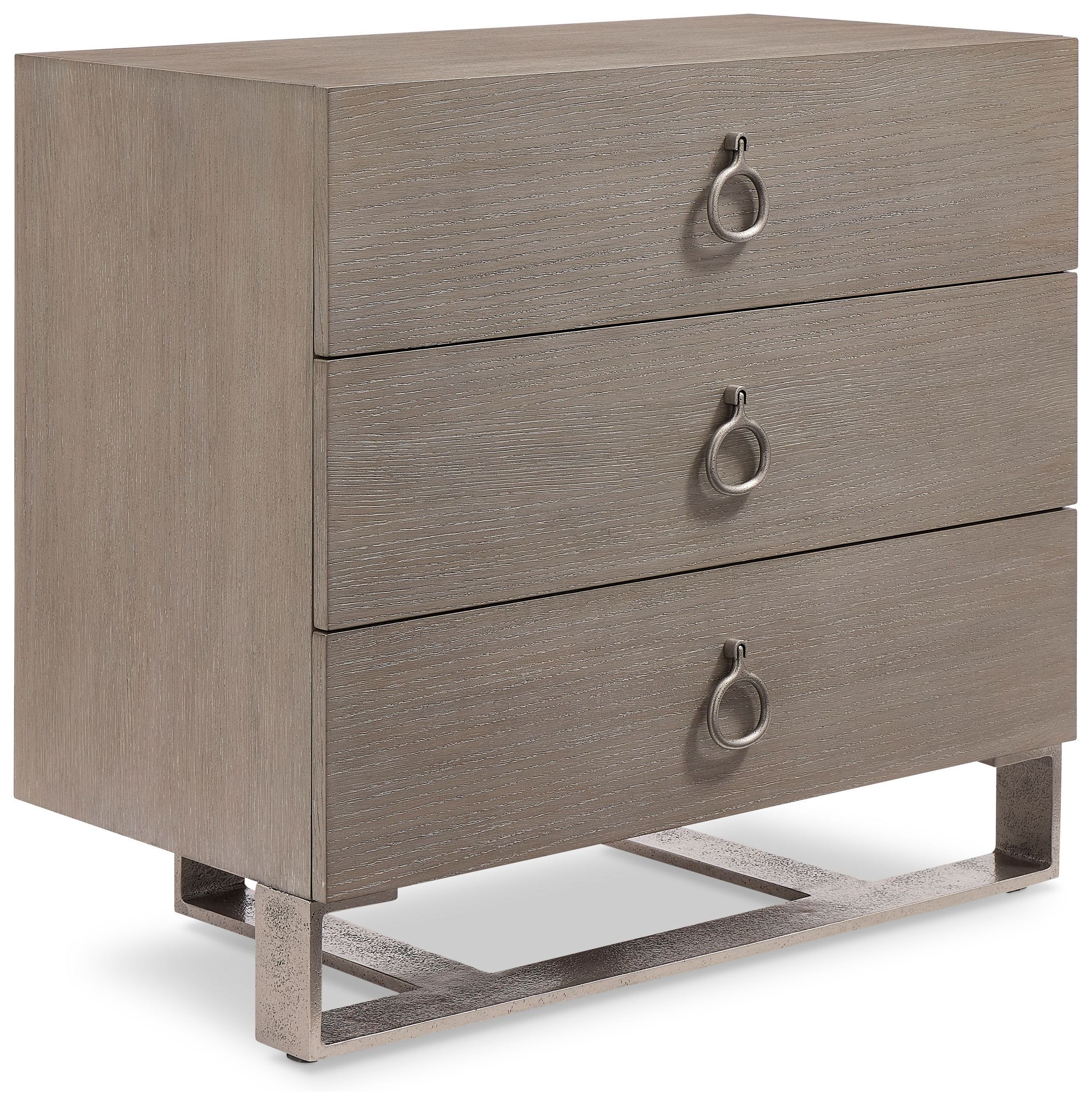 Linea Cerused Greige and Textured Graphite Metal Nightstand from