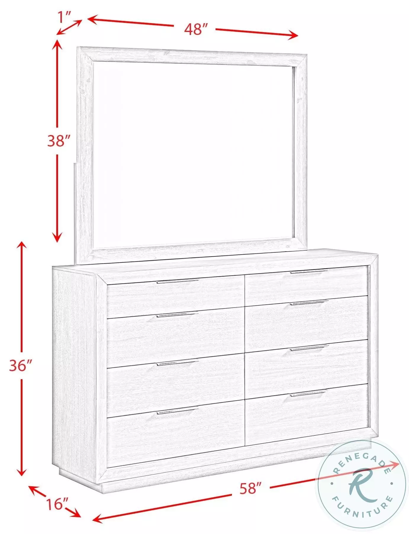 Cadia Grey 8 Drawer Dresser And Mirror