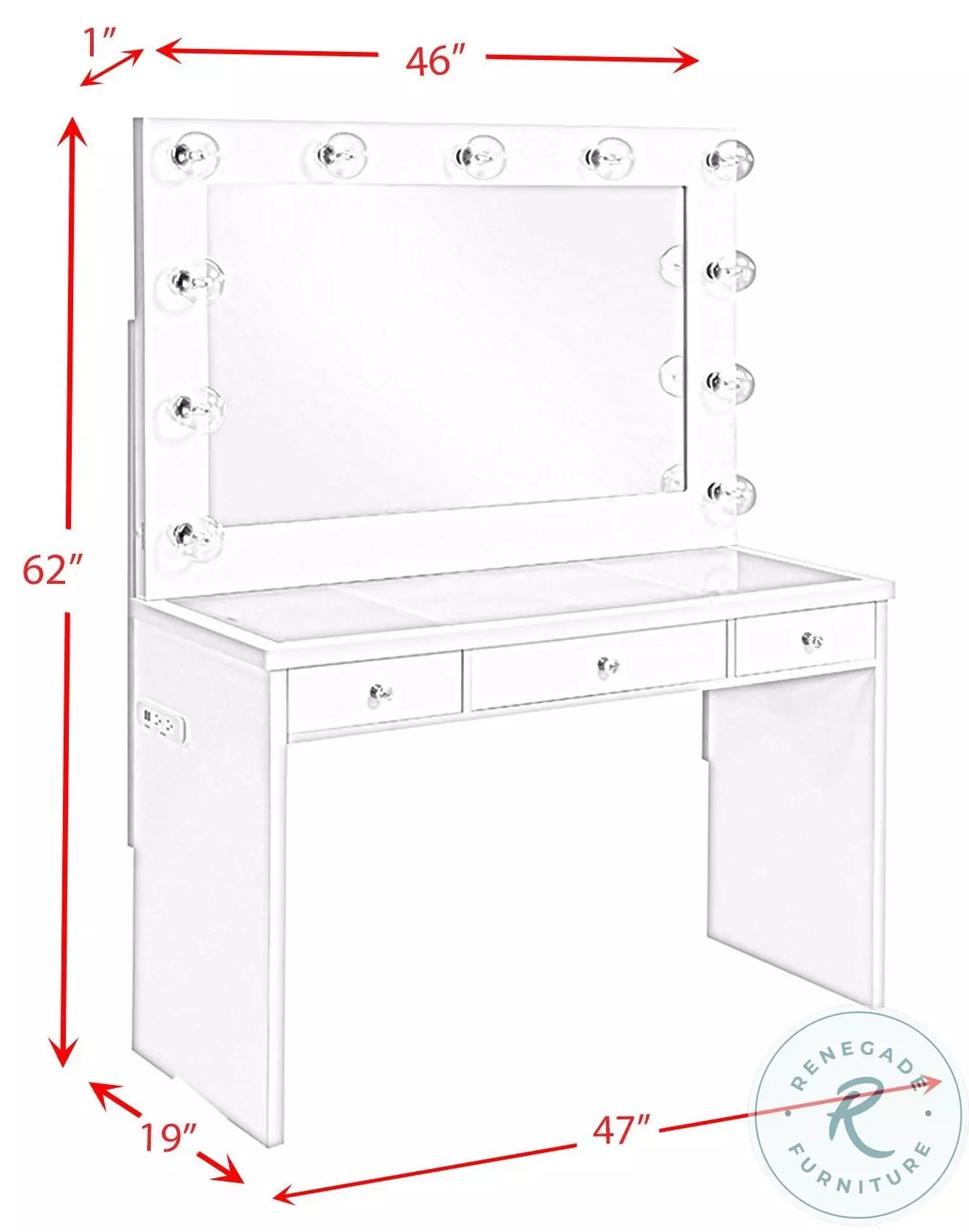 Ari White Vanity With MIrror With LED Light