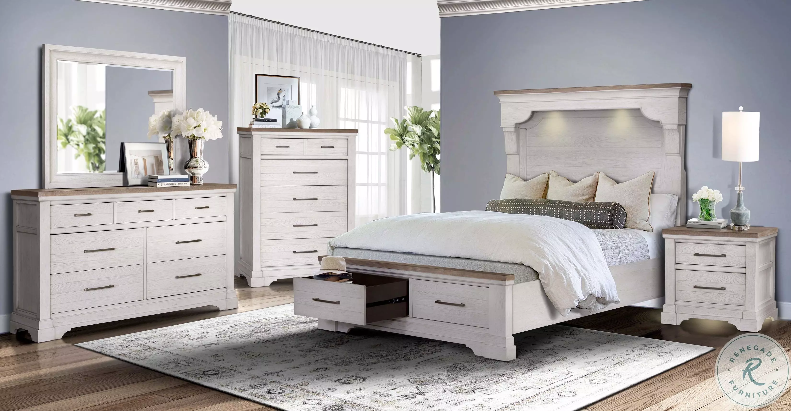 B00226 White And Brown Platform Storage Bedroom Set from Avalon
