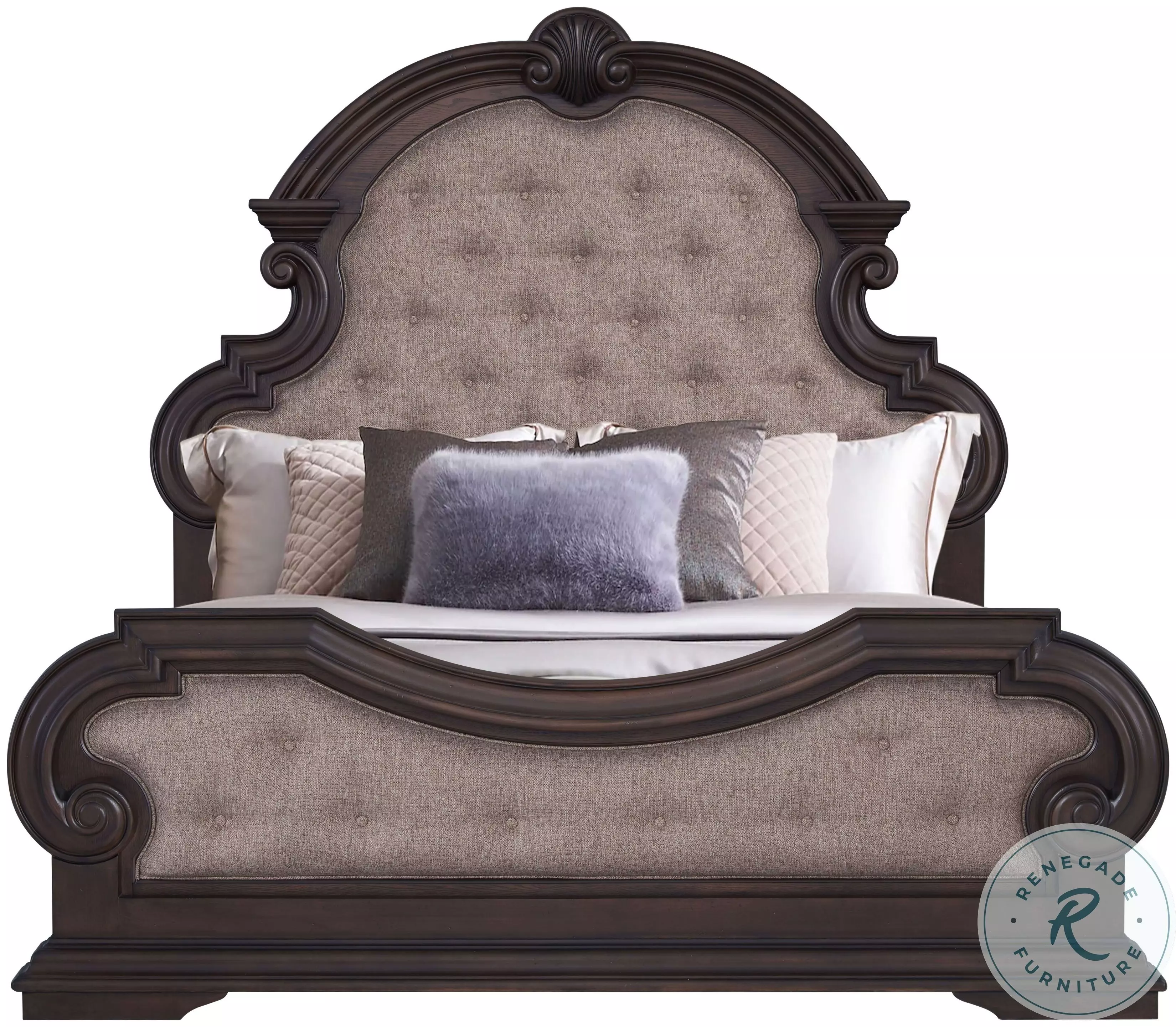 B00284-6/6-UPH Distressed Medium Oak King Upholstered Panel