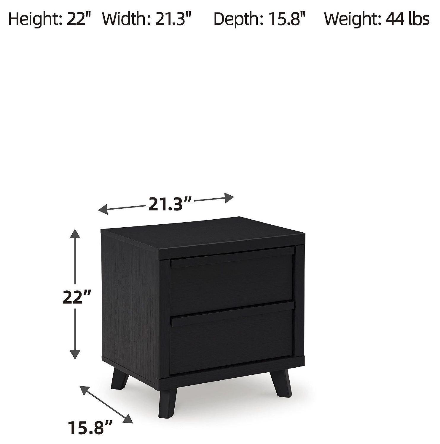 Danziar Black 2 Drawer Nightstand