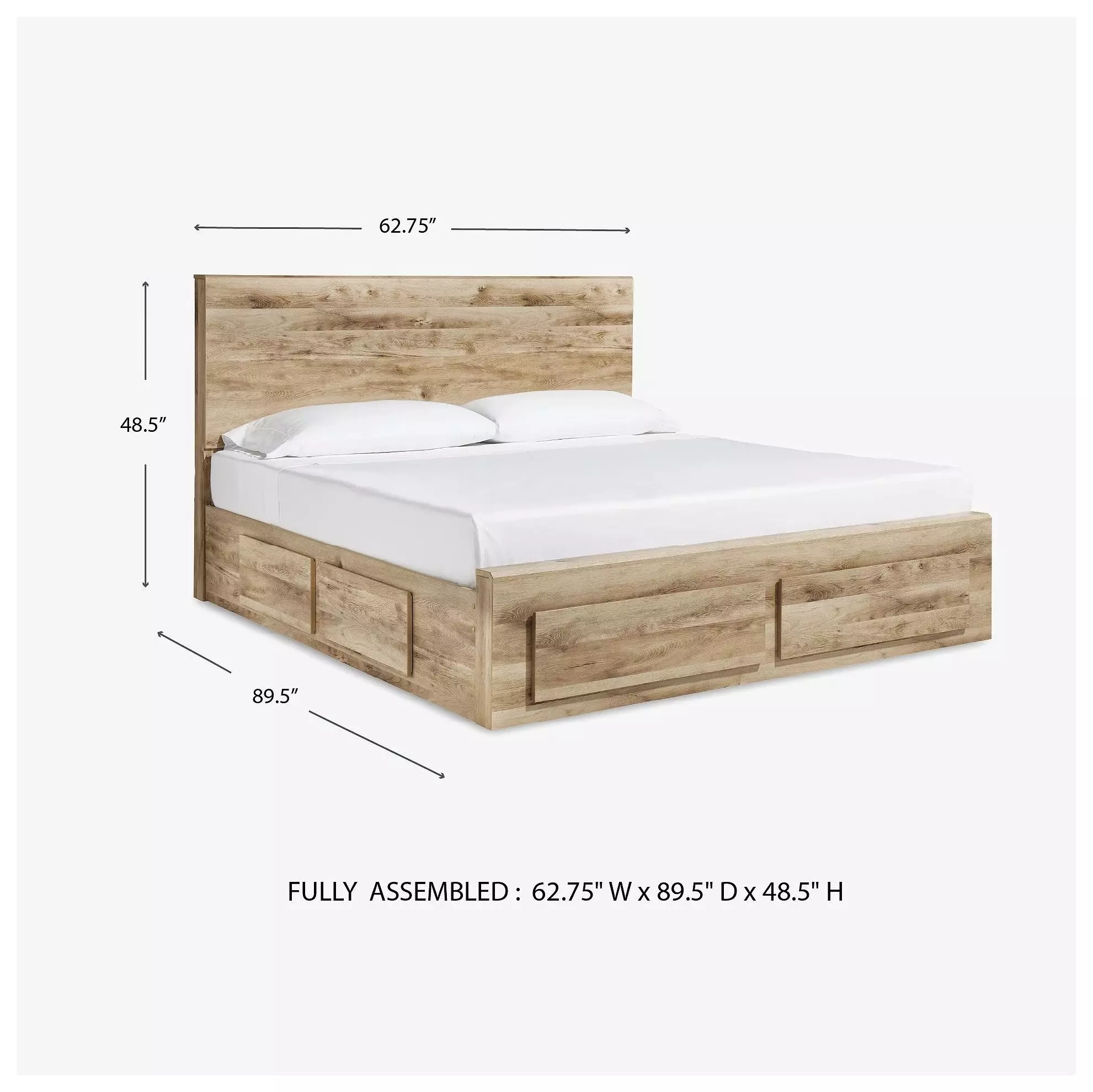 Hyanna Tan Brown Queen Panel Storage Bed with 2 Under Bed Storage Drawer