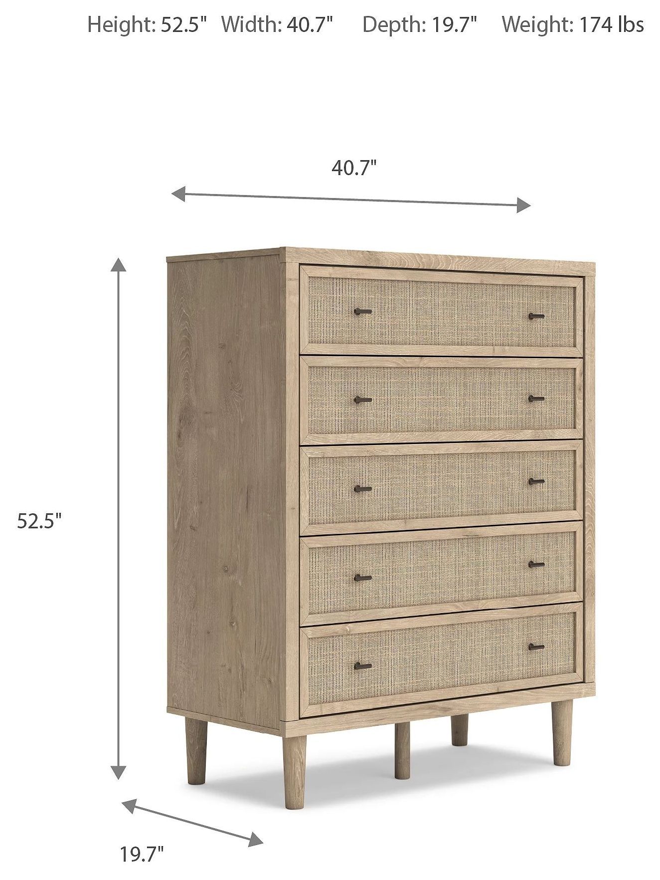 Cielden Tan 5 Drawer Wide Chest