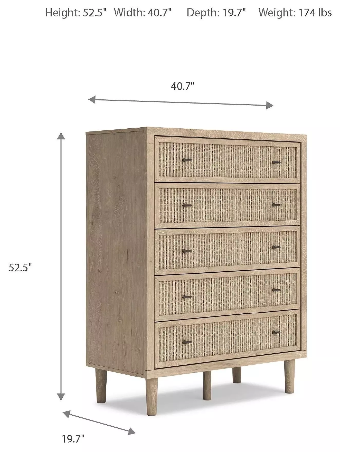 Cielden Tan 5 Drawer Wide Chest