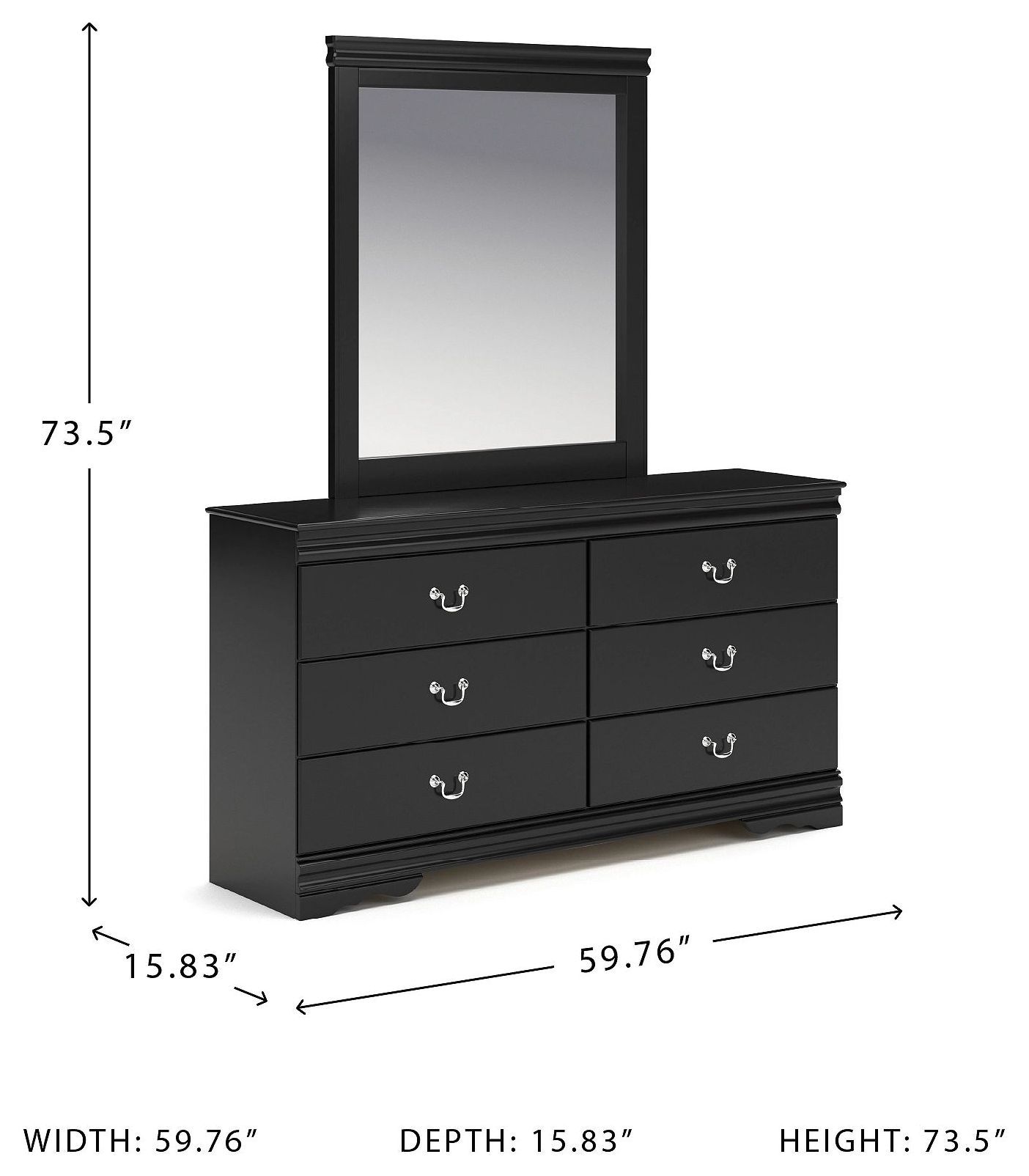 Huey Vineyard Black 6 Drawer Dresser and Rectangular Mirror