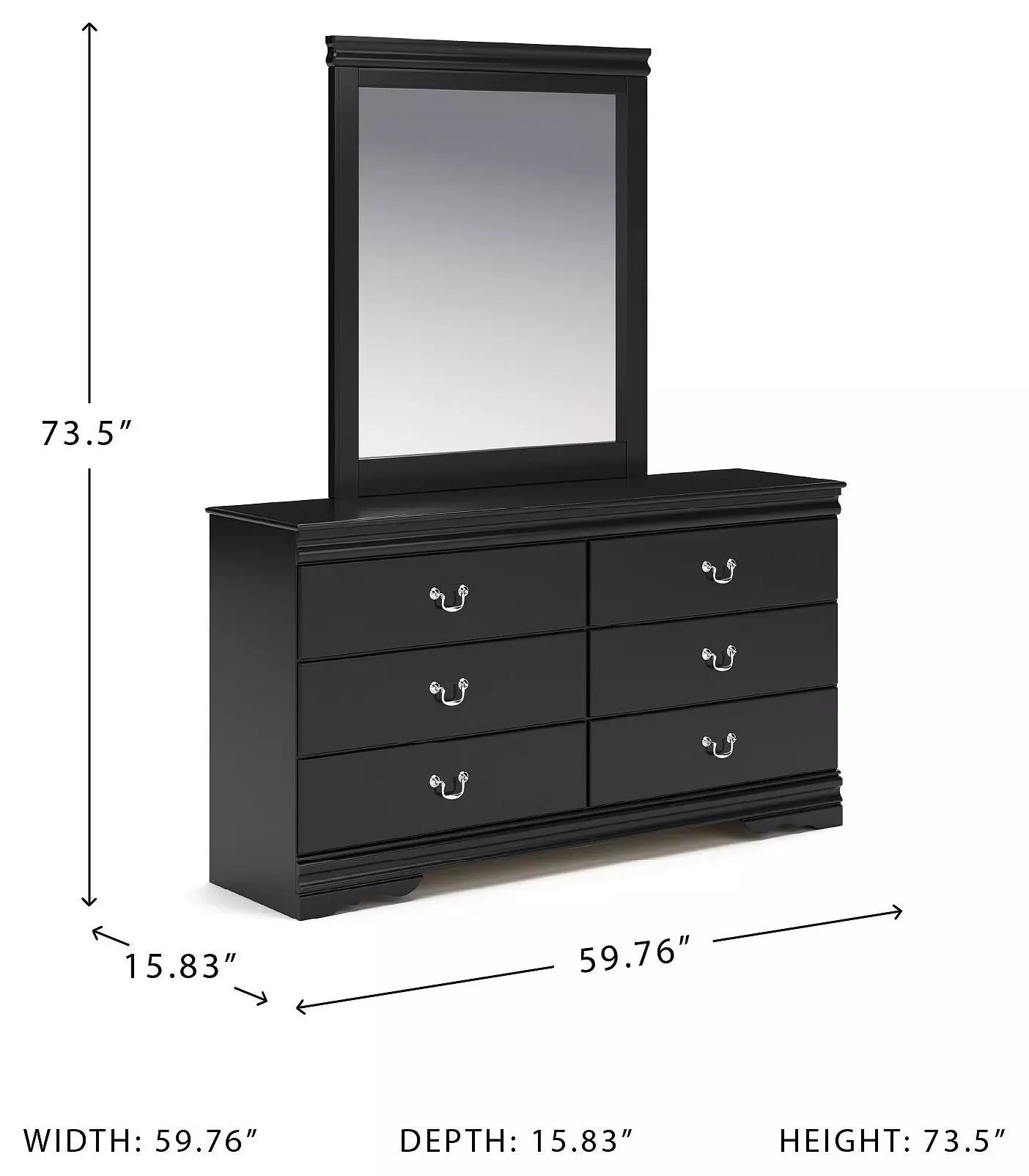 Huey Vineyard Black 6 Drawer Dresser and Rectangular Mirror