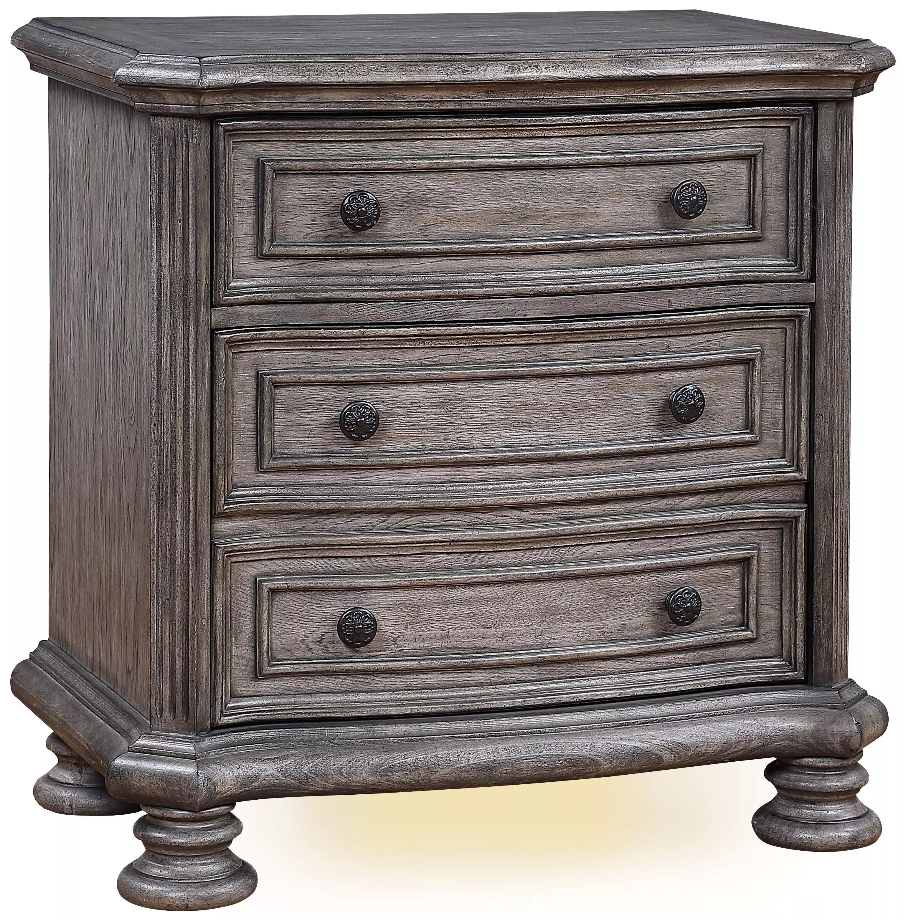 B01623 Gray 3 Drawer Nightstand with USB Charging and LED From