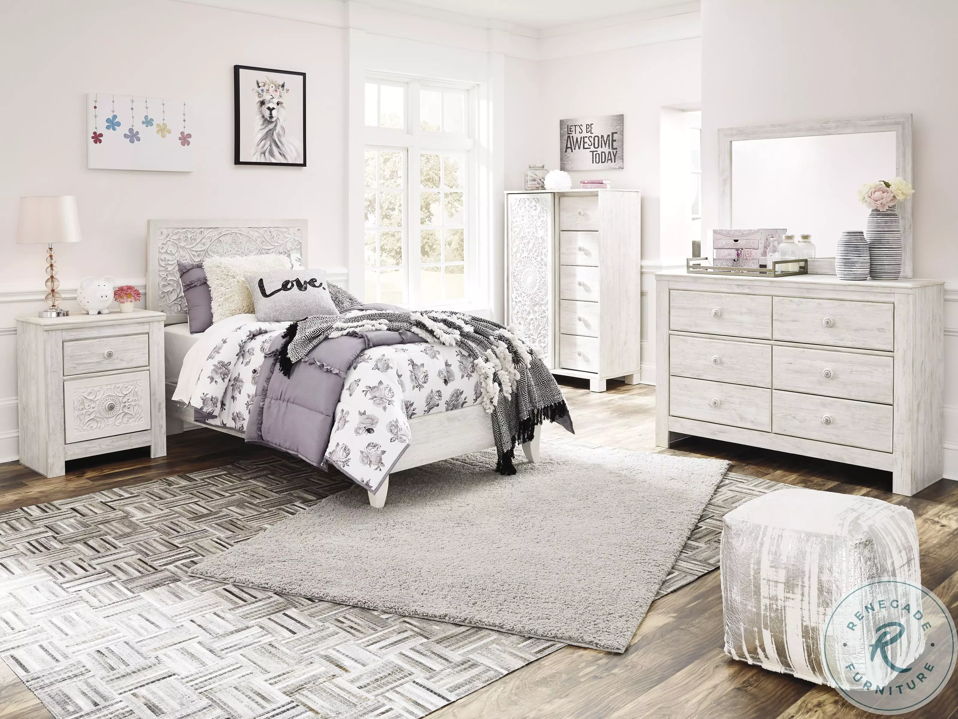 バーバリーアンサンブル Paxberry Whitewash Twin Panel Bed from Ashley | Coleman Furniture