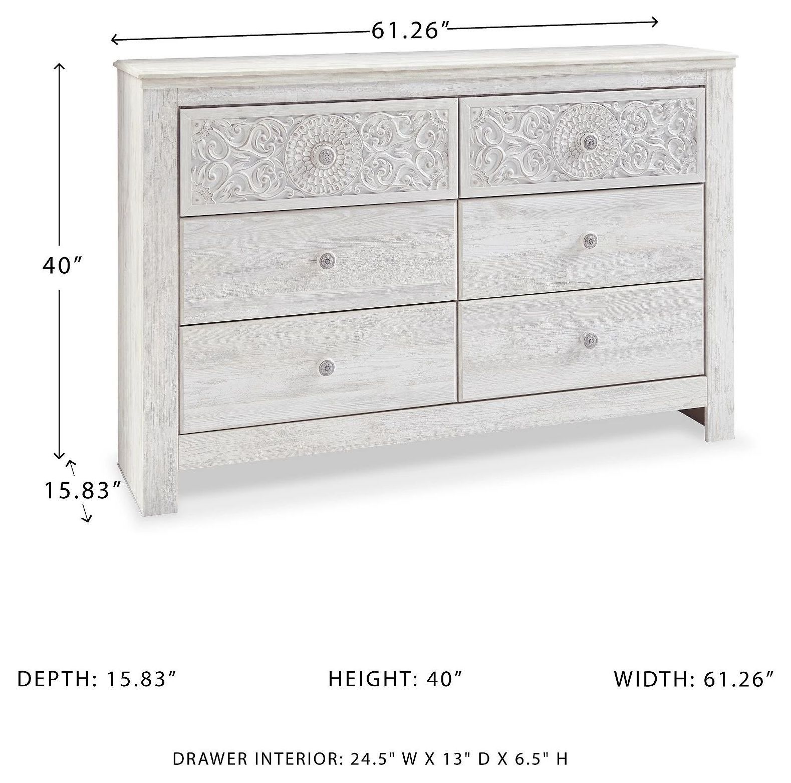 Paxberry Whitewash 6 Drawer Dresser