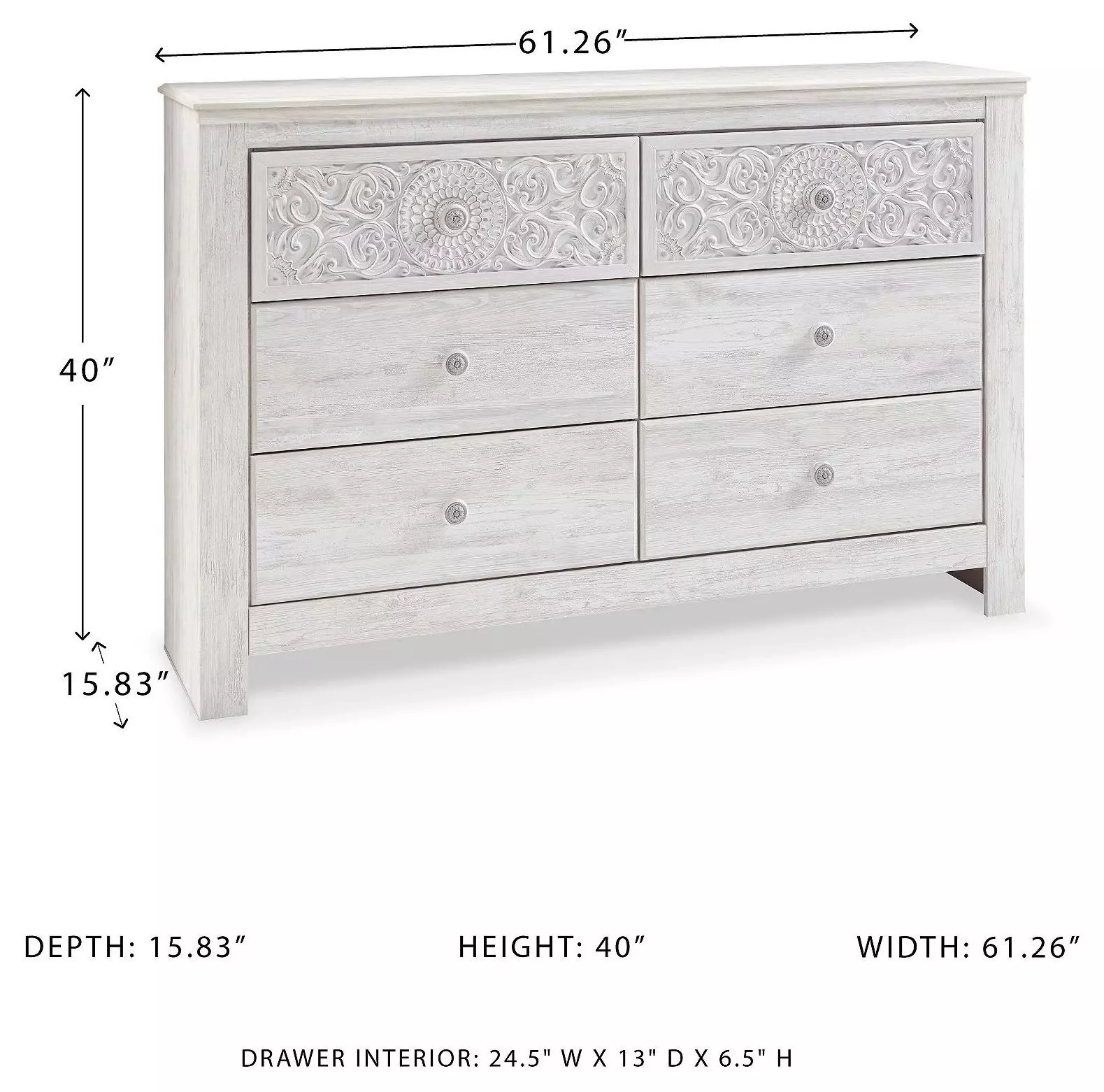 Paxberry Whitewash 6 Drawer Dresser
