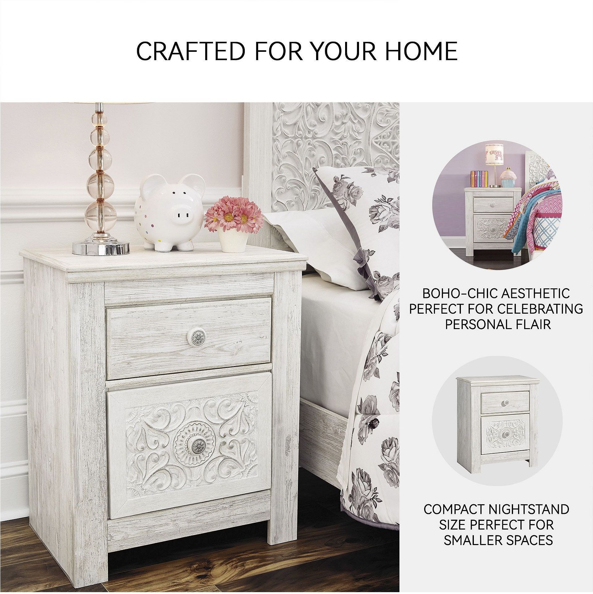 Paxberry Whitewash Two Drawer Nightstand from Ashley | Coleman