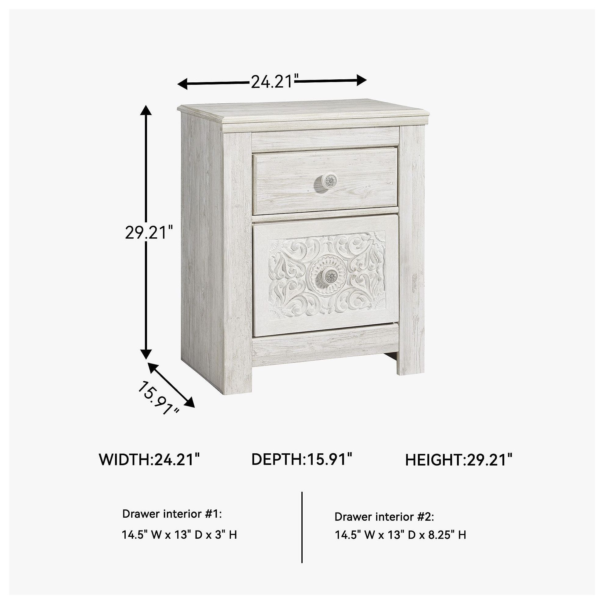 Paxberry Whitewash Two Drawer Nightstand