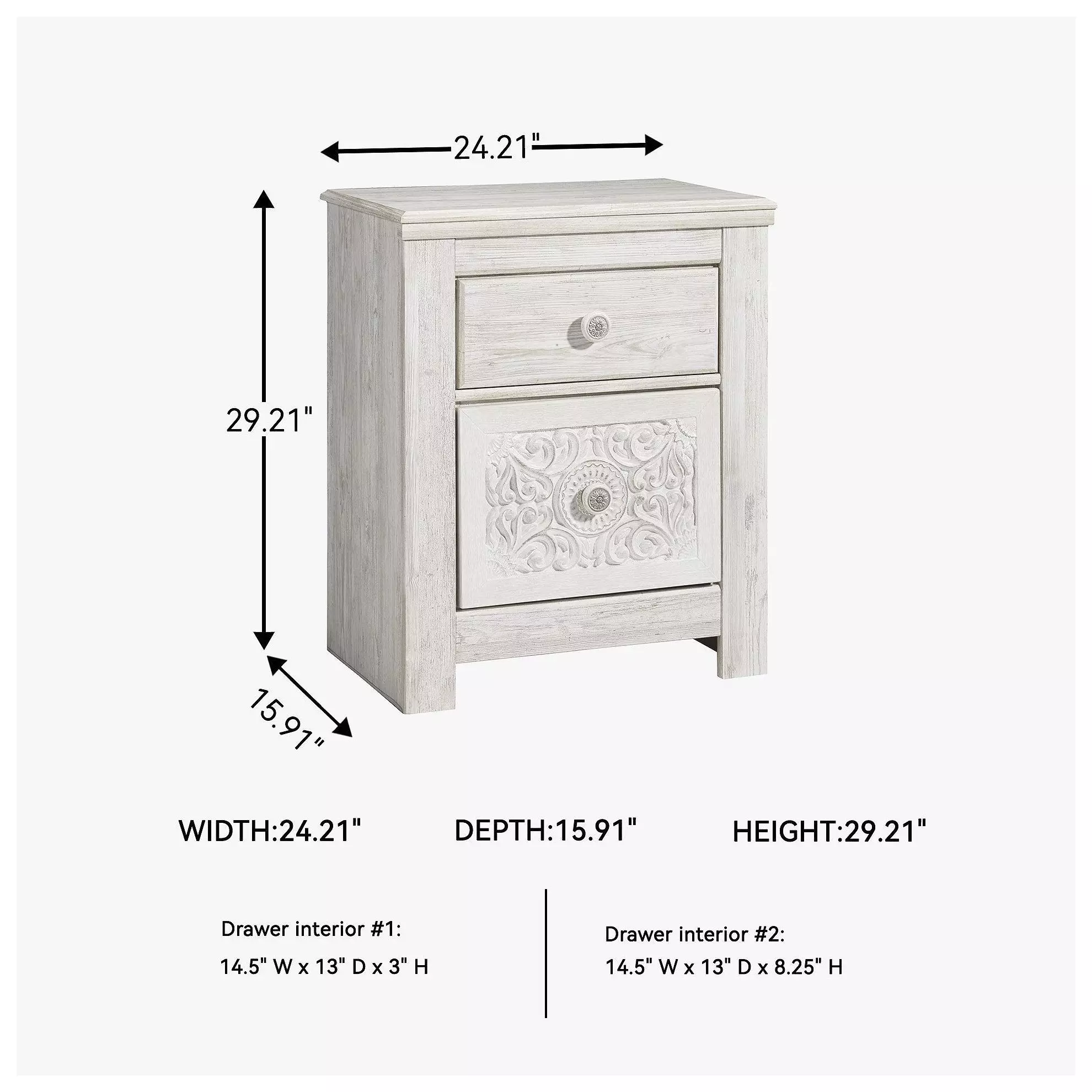 Paxberry Whitewash Two Drawer Nightstand