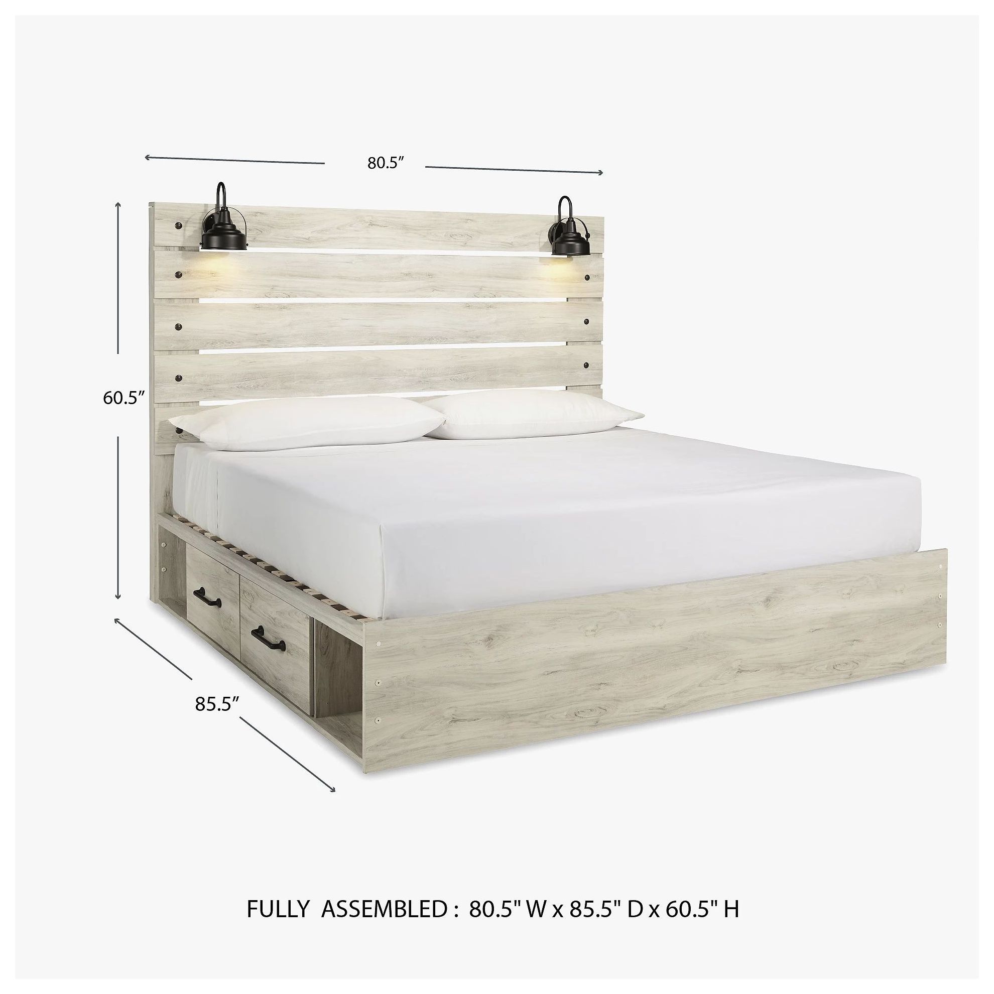 Cambeck Whitewash King Panel Bed with One Side Storage