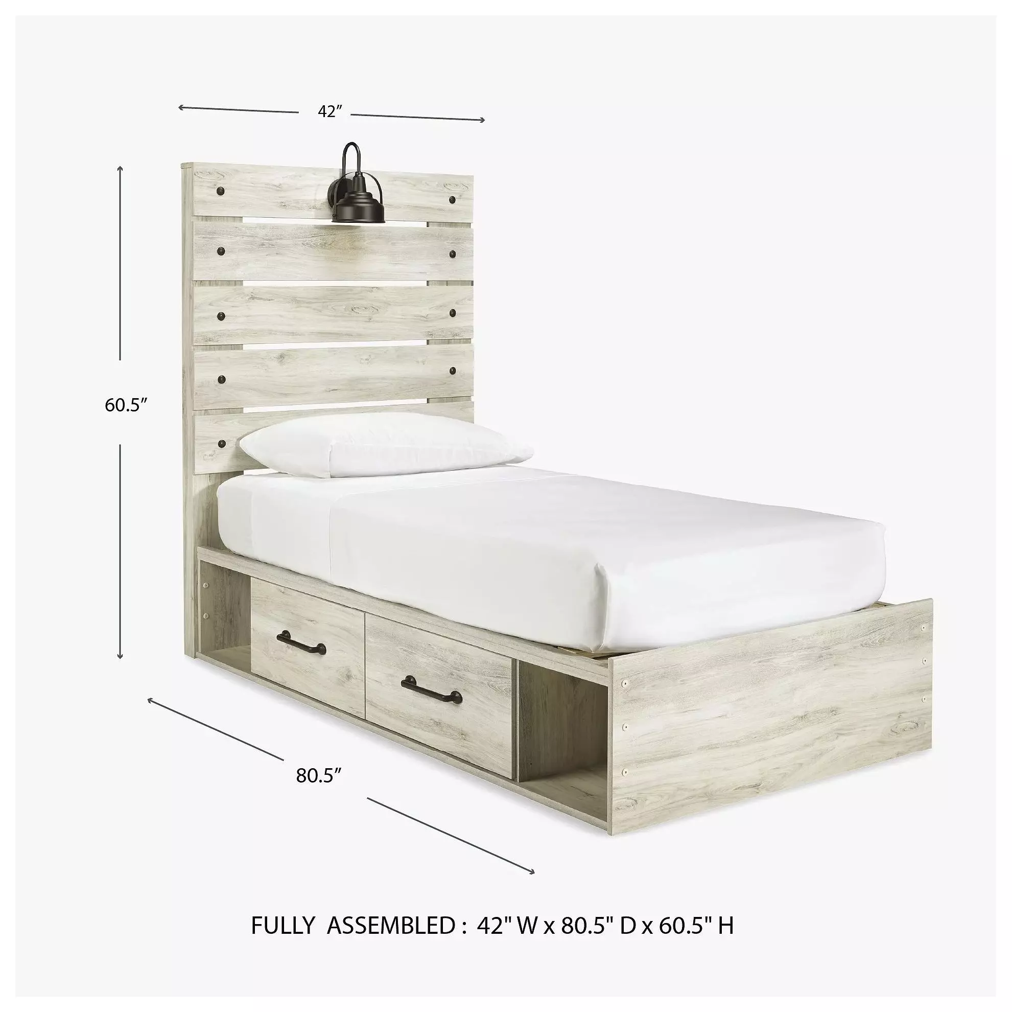 Cambeck Whitewash Twin Panel Bed with Double Under Bed Storage