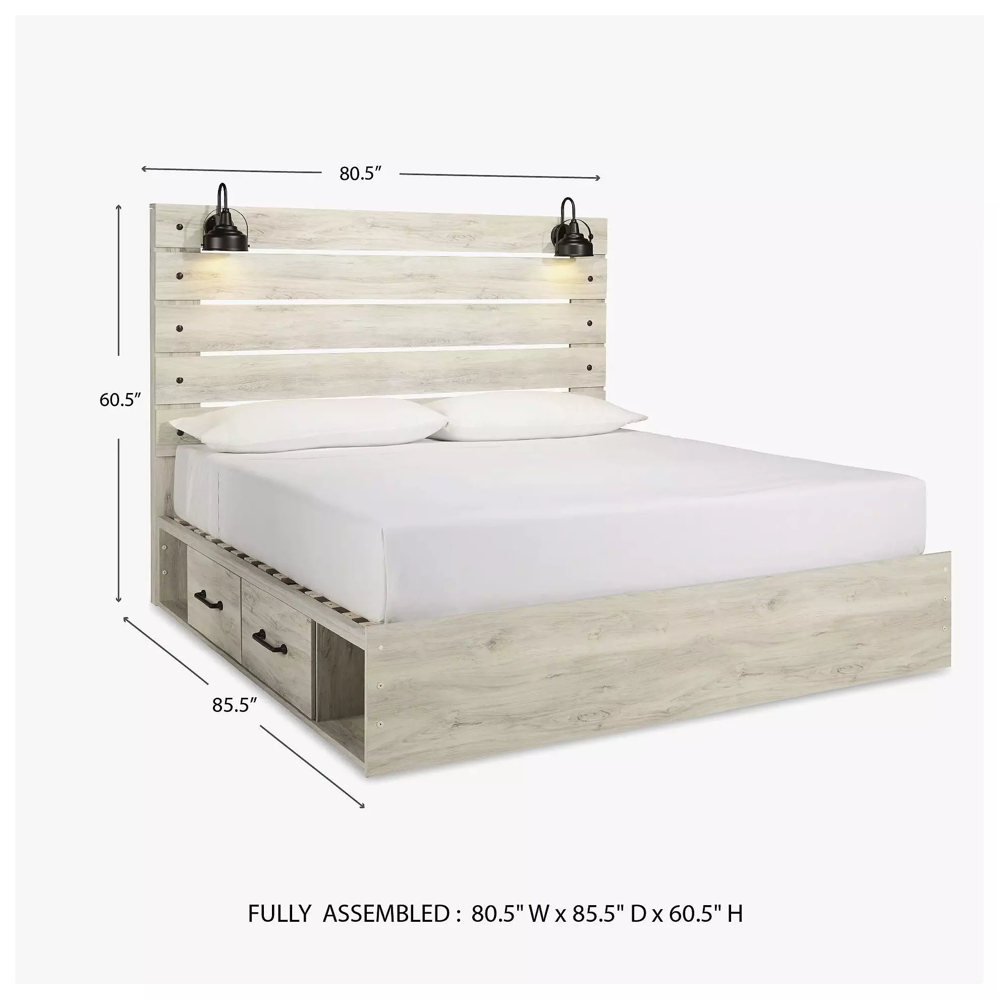 Cambeck Whitewash King Panel Bed with Double Under Bed Storage