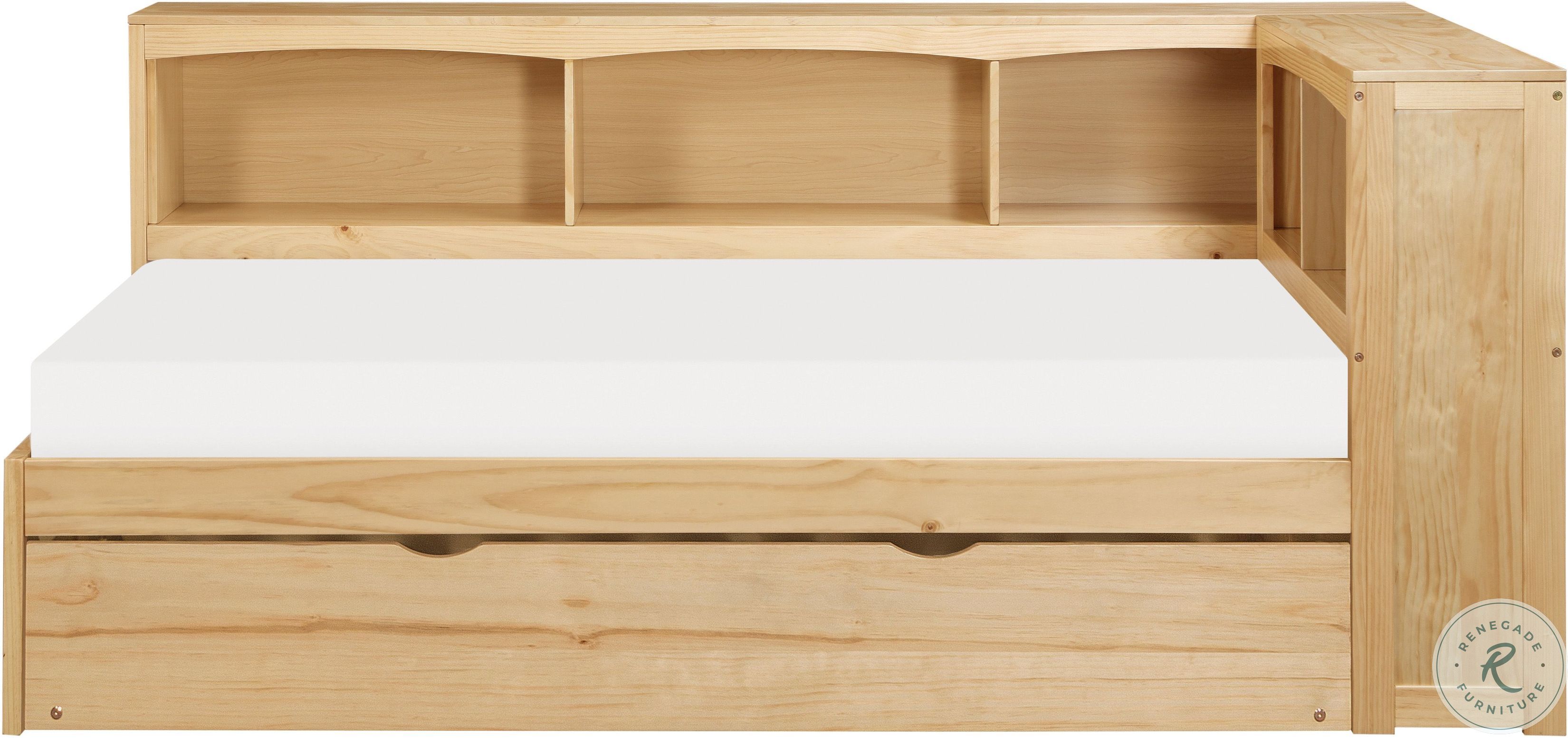 Bartly Natural Pine Twin Bookcase Corner Bed With Twin Trundle From