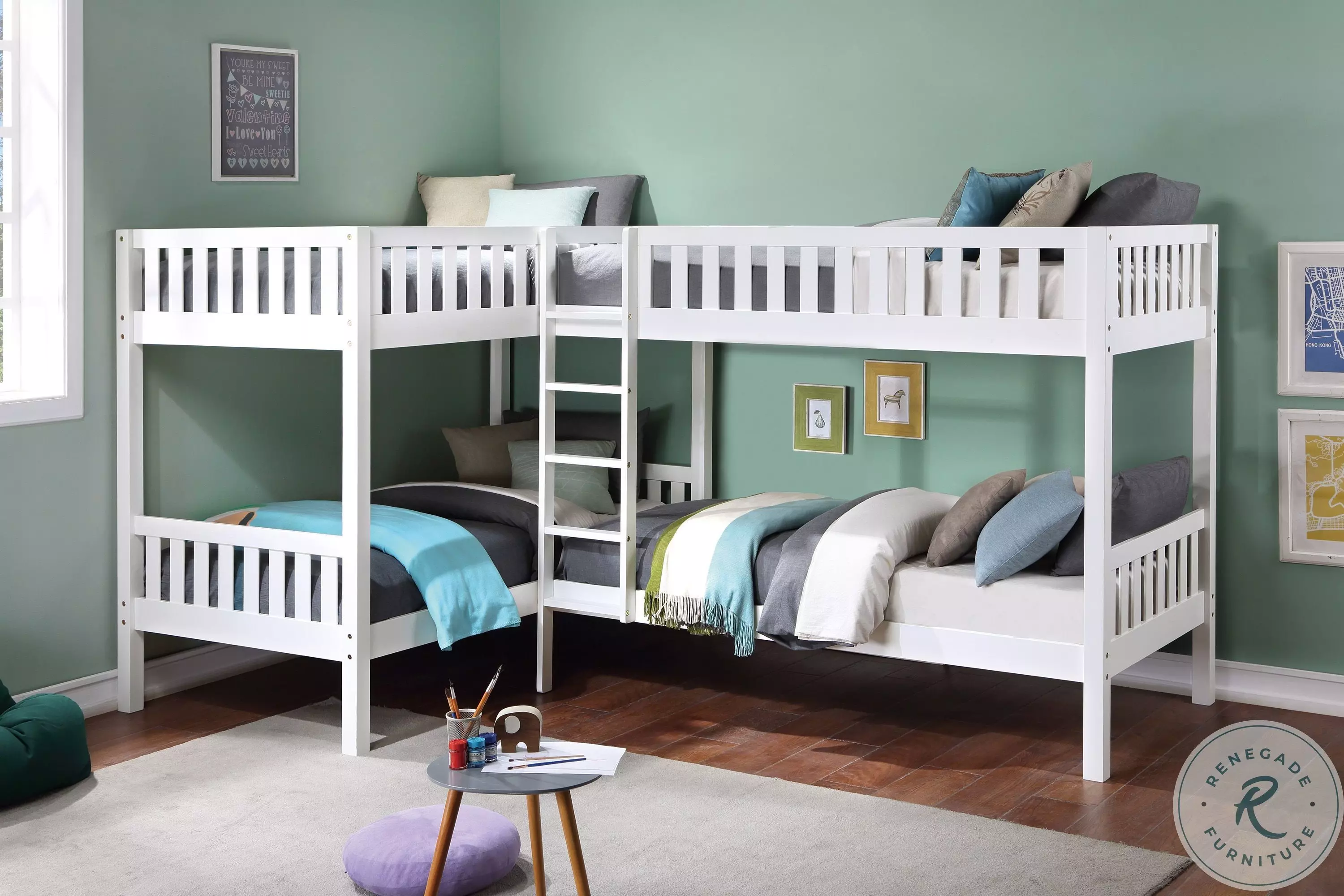 Galen White Youth L Corner Bunk Bedroom Set from Homelegance | Coleman