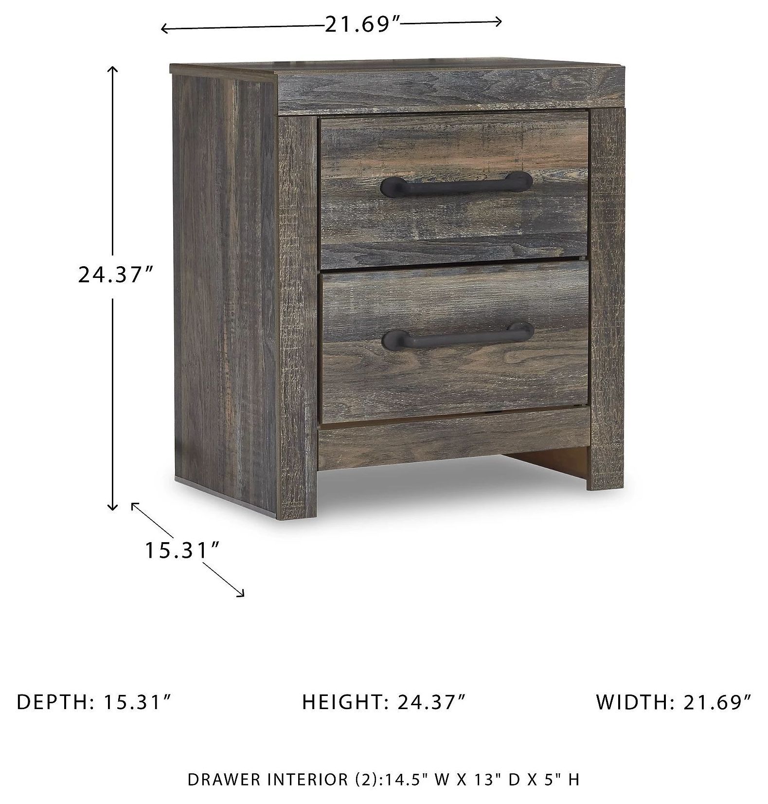Drystan 2 Drawer Nightstand with USB Charging Ports