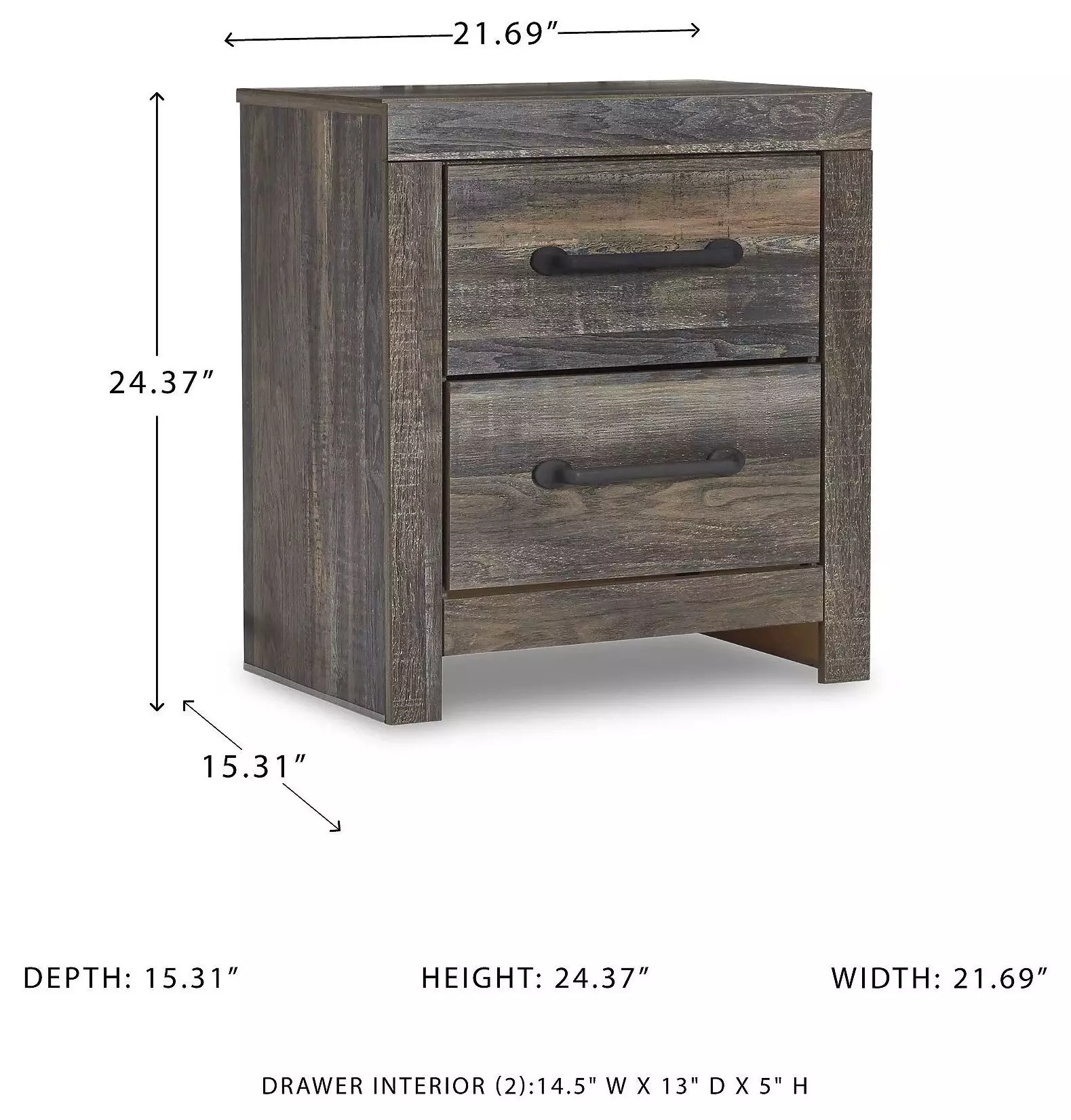 Drystan 2 Drawer Nightstand with USB Charging Ports