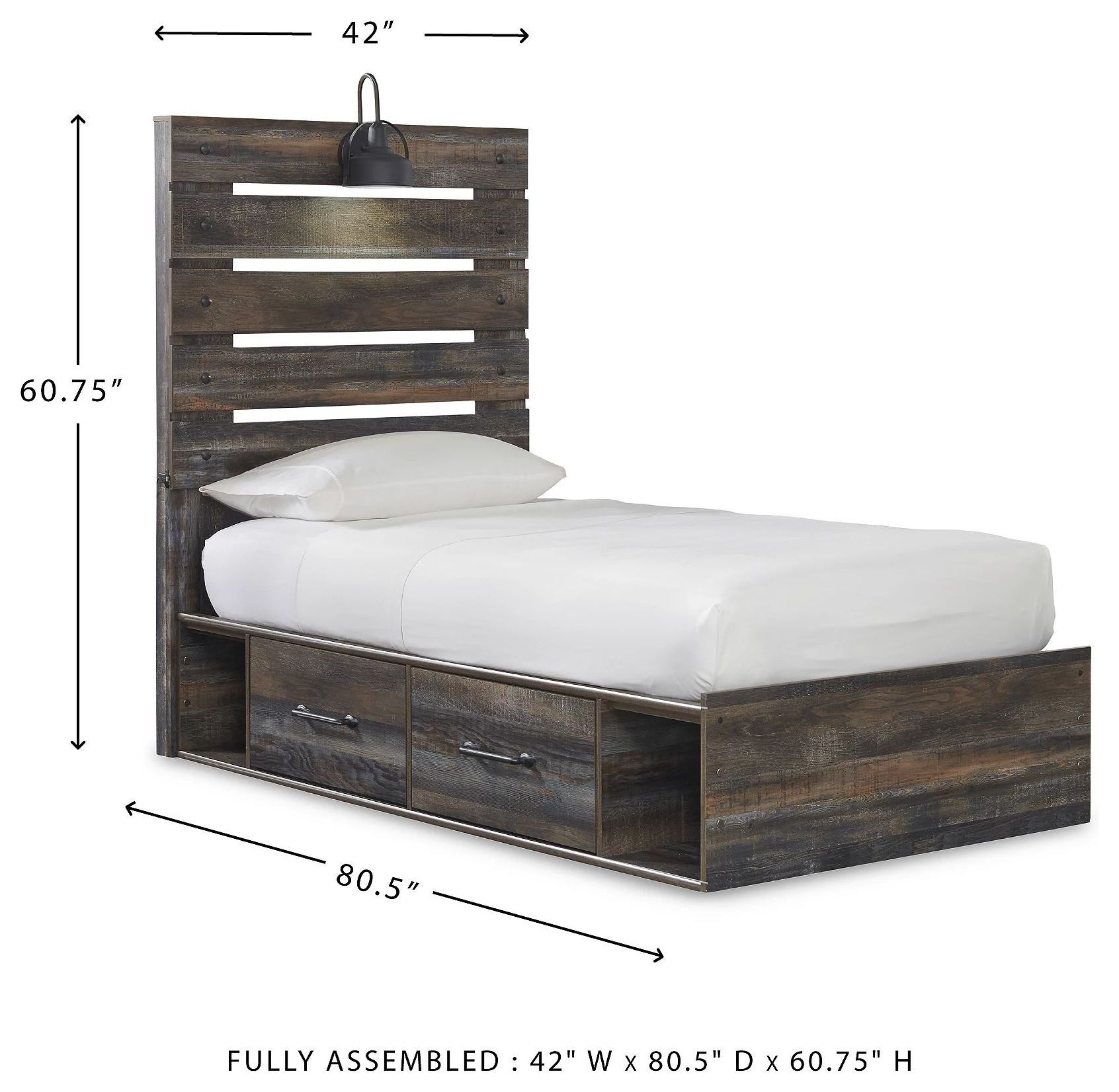 Drystan Twin Panel Bed with Dual Side Storage Drawers