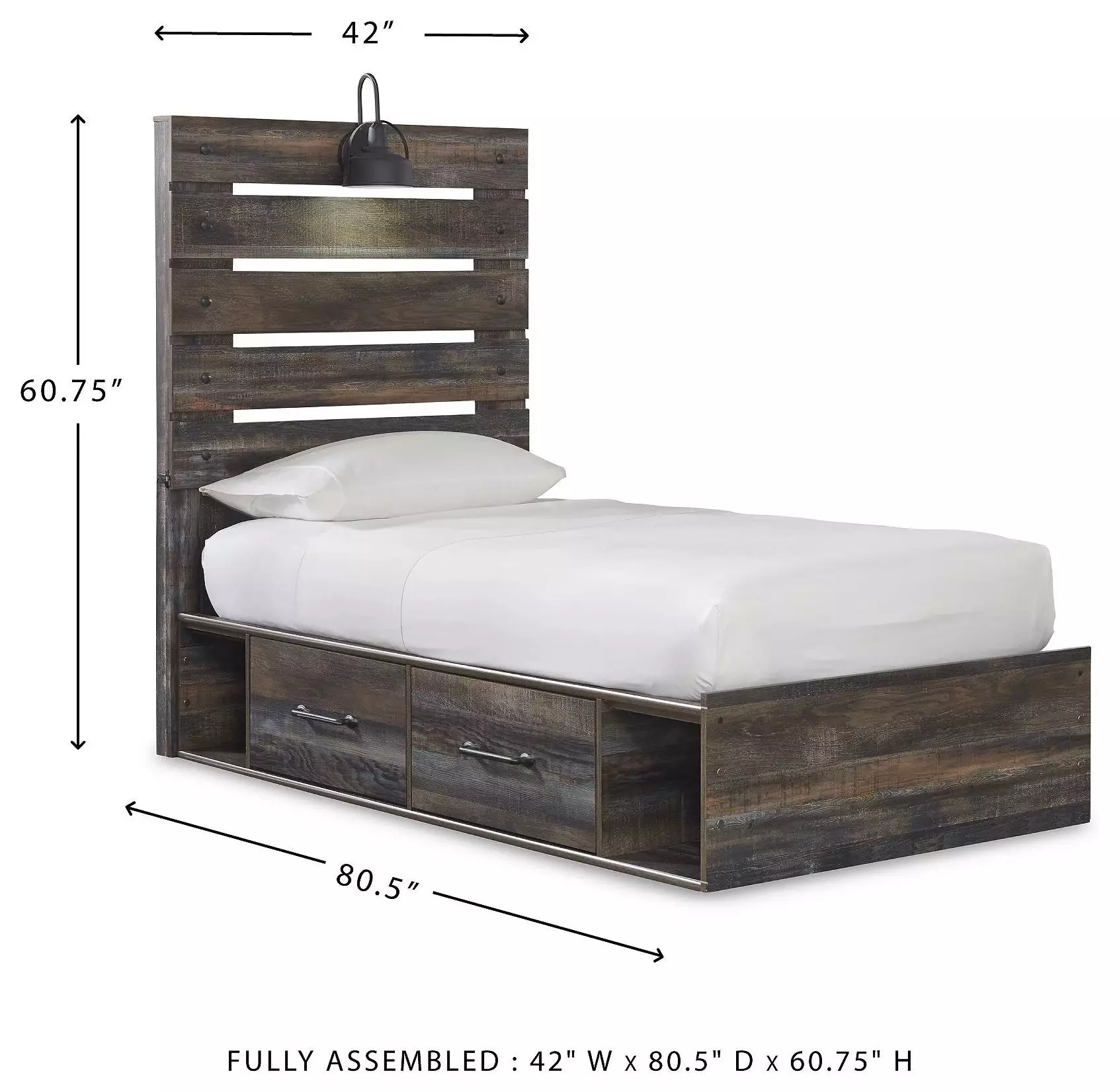 Drystan Twin Panel Bed with Dual Side Storage Drawers