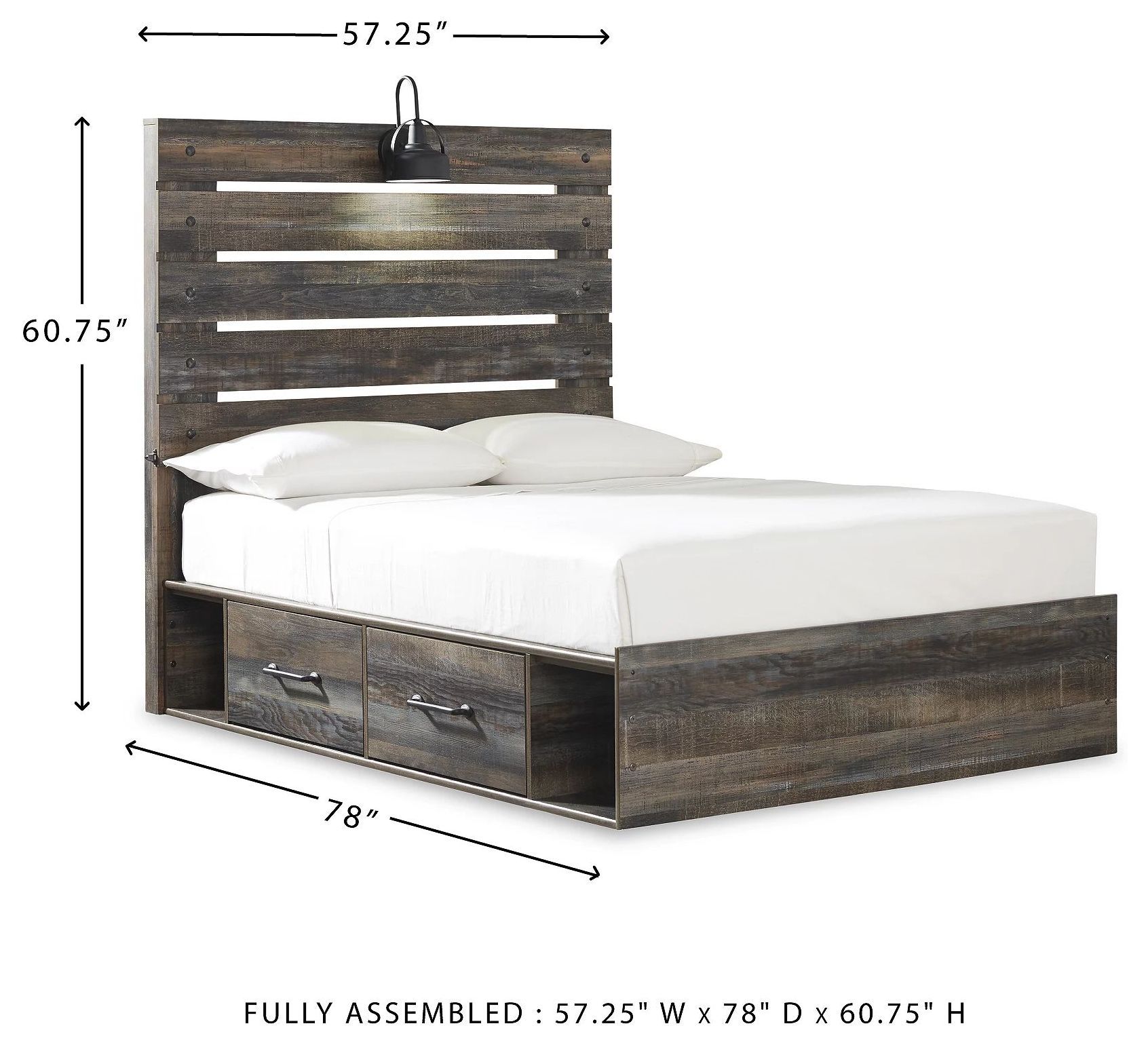 Drystan Full Panel Bed with Dual Side Storage Drawers