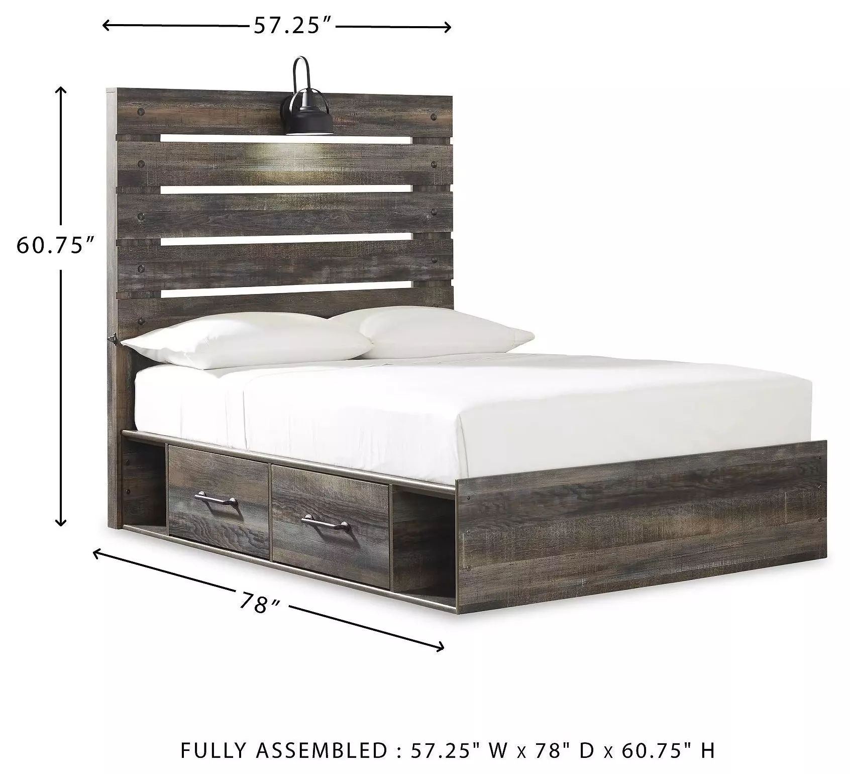 Drystan Full Panel Bed with Dual Side Storage Drawers