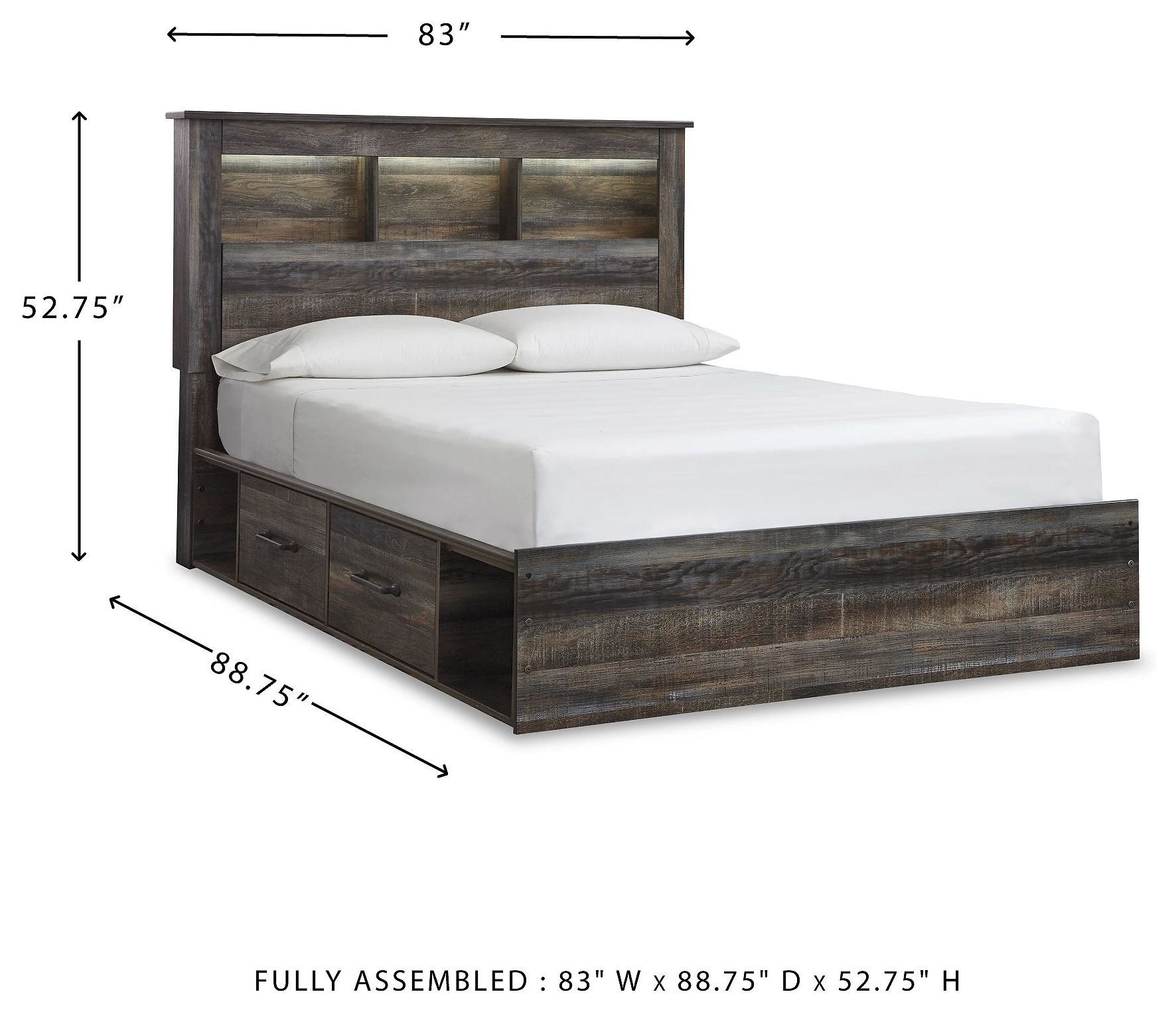 Drystan Queen Bookcase Bed with Single Sided Storage