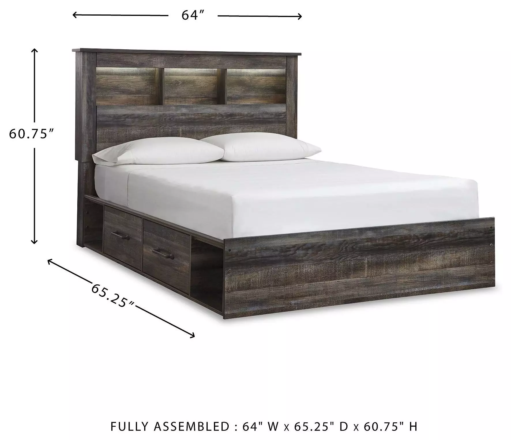 Drystan Queen Bookcase Bed with Dual Side Storage Drawers