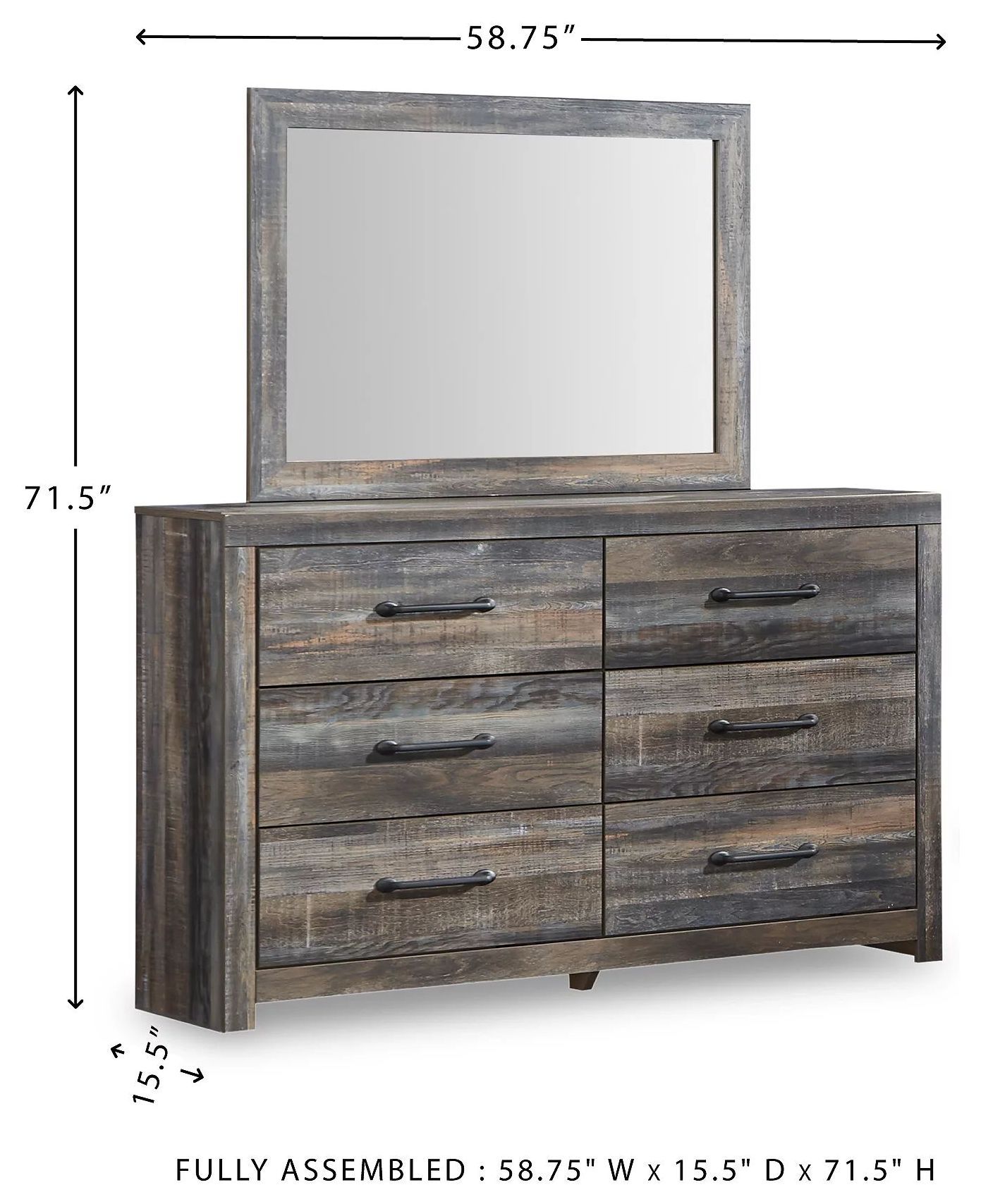 Drystan 6 Drawer Dresser and Mirror
